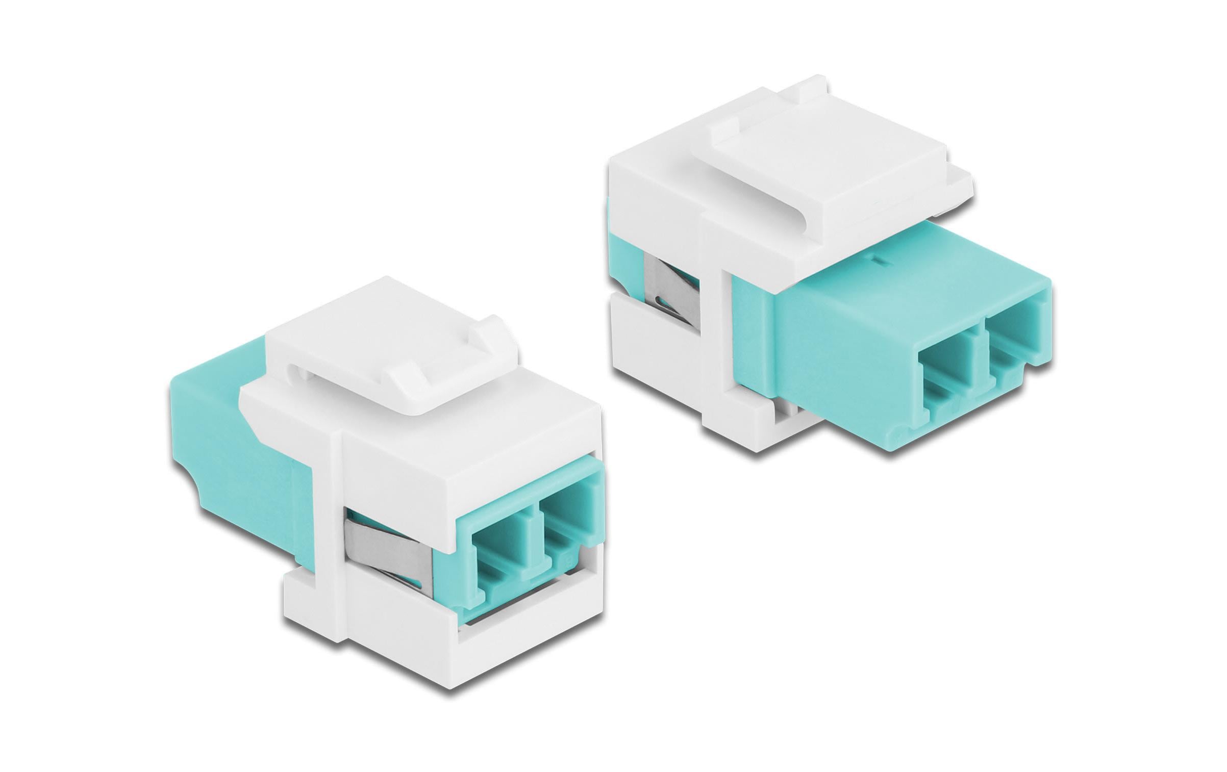 Delock Keystone Modul LC Multimode OM3 Buchse-Buchse, Duplex, Aqua/Weiss