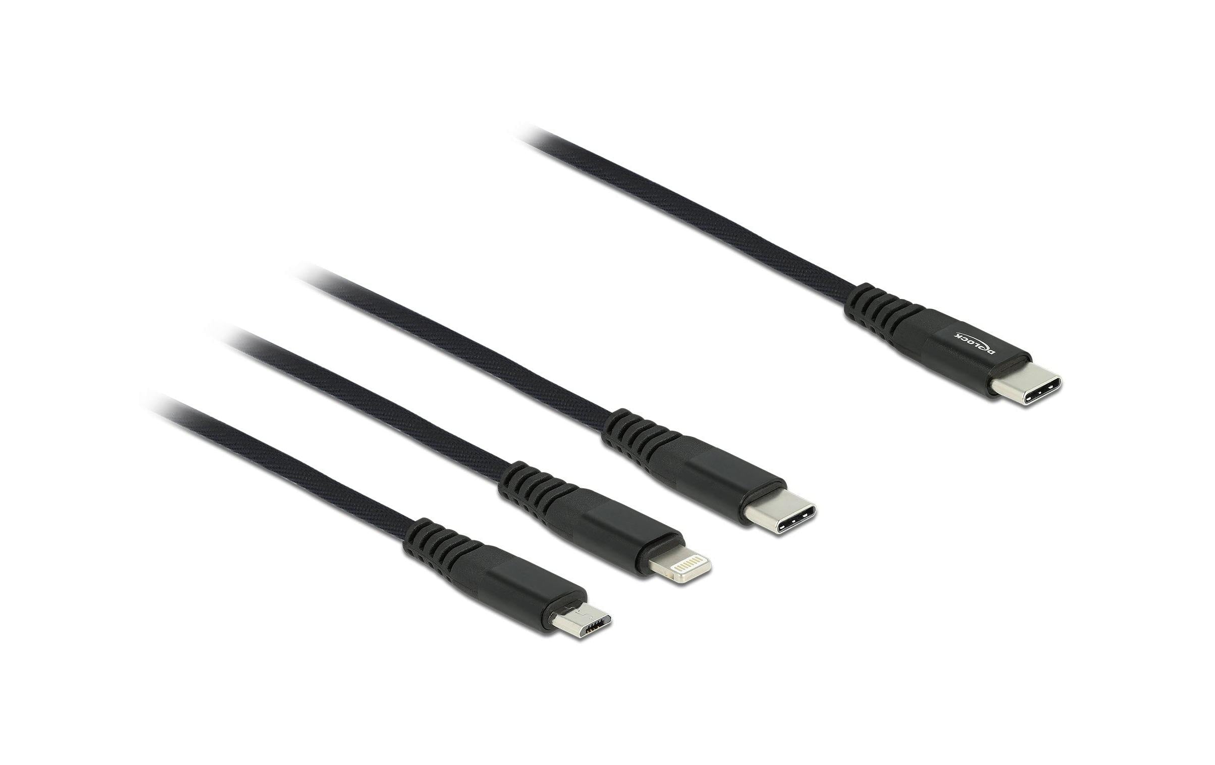Delock USB2.0 Ladekabel 3 in 1, 1m USB-C zu Lightning, Micro USB, USB-C bis 3A