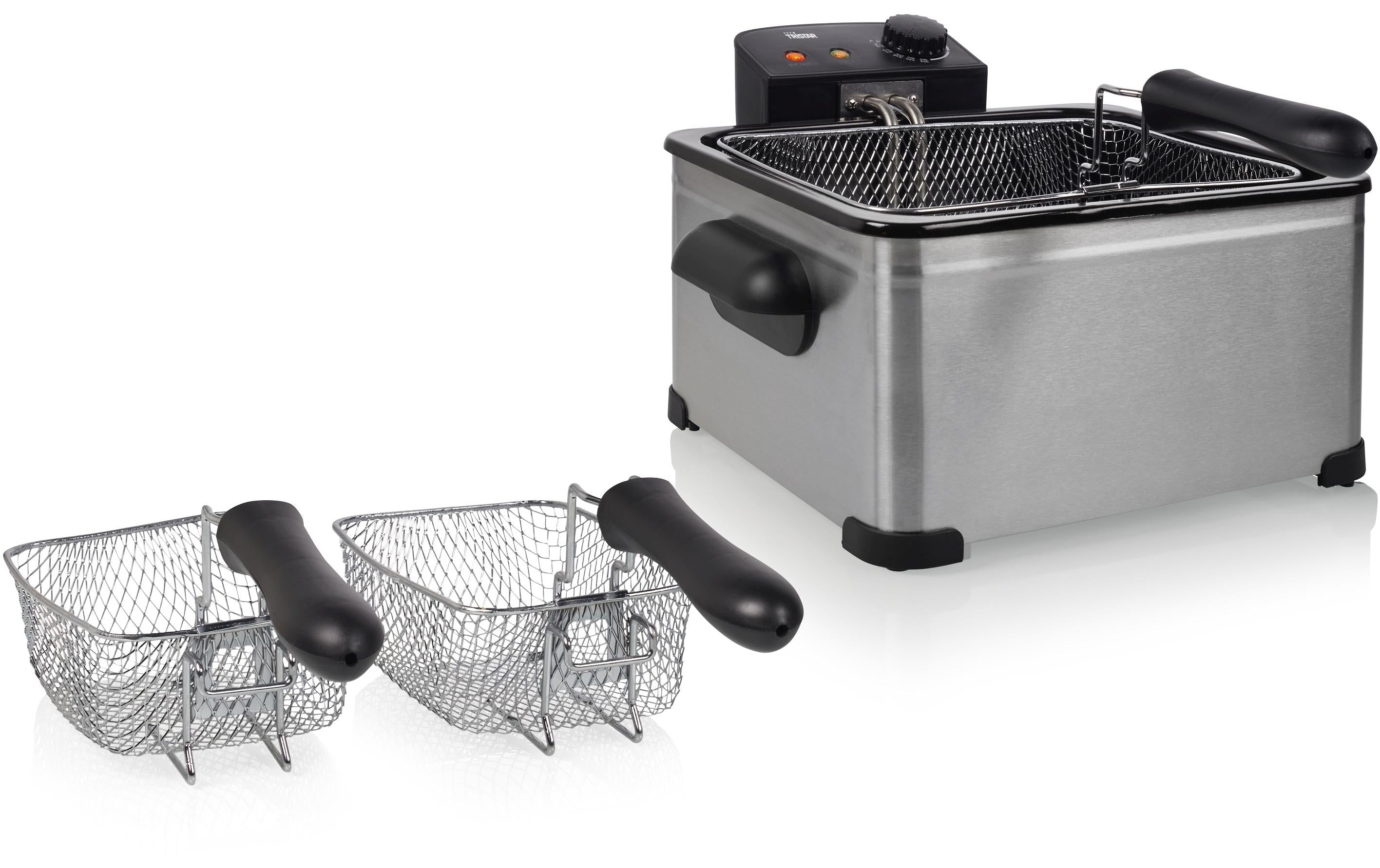 Tristar Edelstahl-Fritteuse 5L 2000W, 5L, 3 Körbe, analg. Bedienfeld
