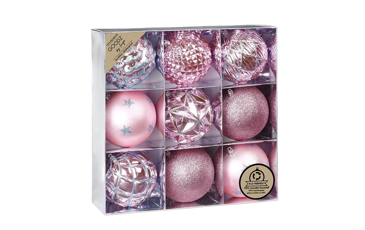 Inge Weihnachtskugel, rosa, 9 Stk. Kunststoff, D: 10 cm
