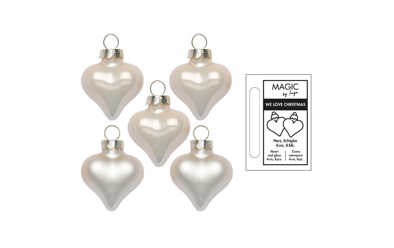 Inge Weihnachtskugel Herz, Champagne 8 Stück, Glas, H: 4 cm