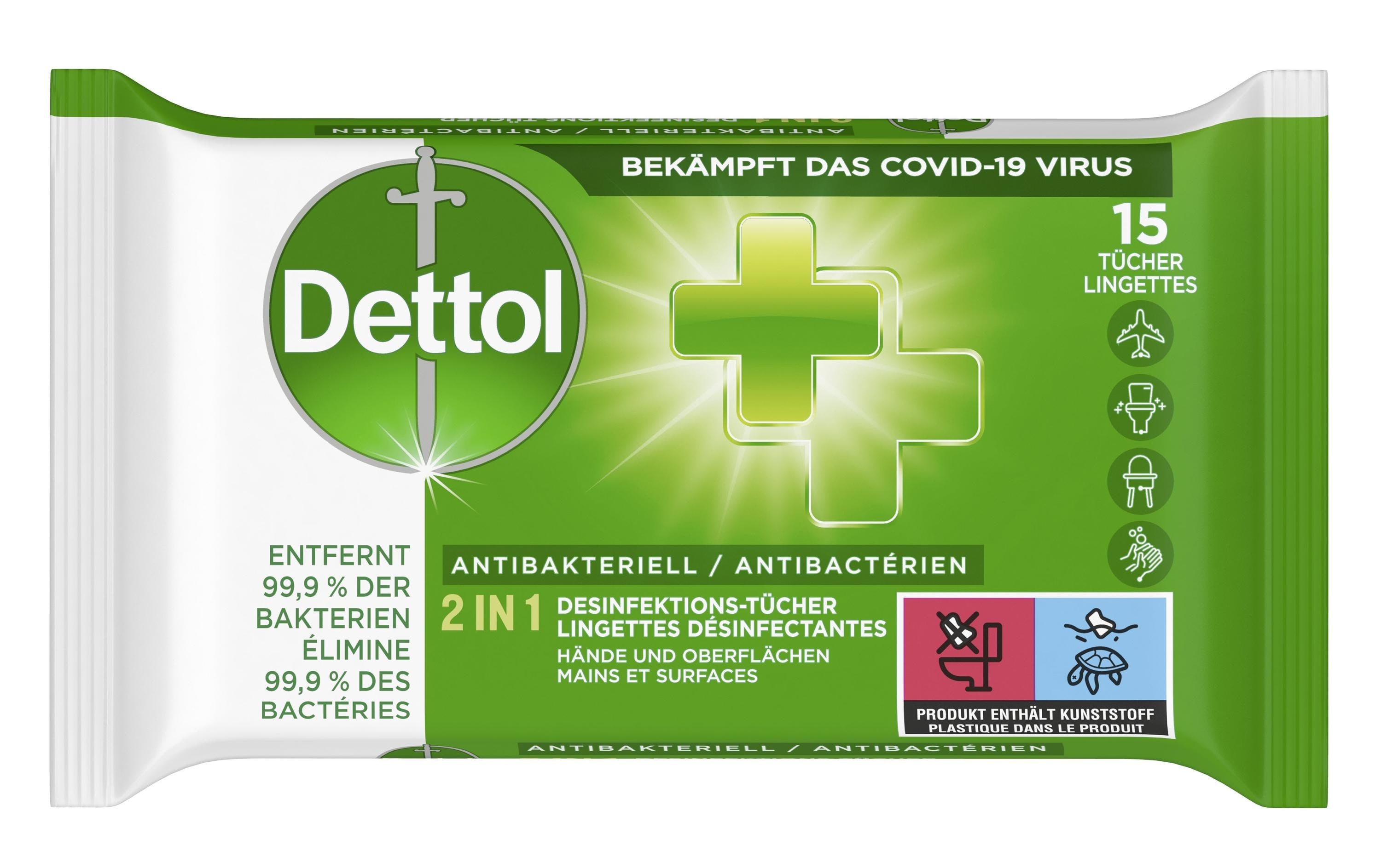 Dettol 2in1 Desinfektions-Tücher HAND+FLÄc 15 Stk.