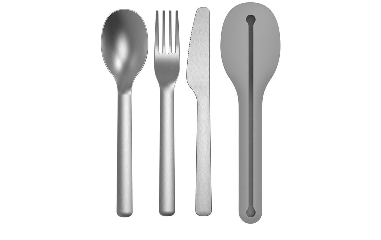 Berghoff Besteckset Picknick Leo Grau Edelstahl, Länge: 18cm Hülle:19cm