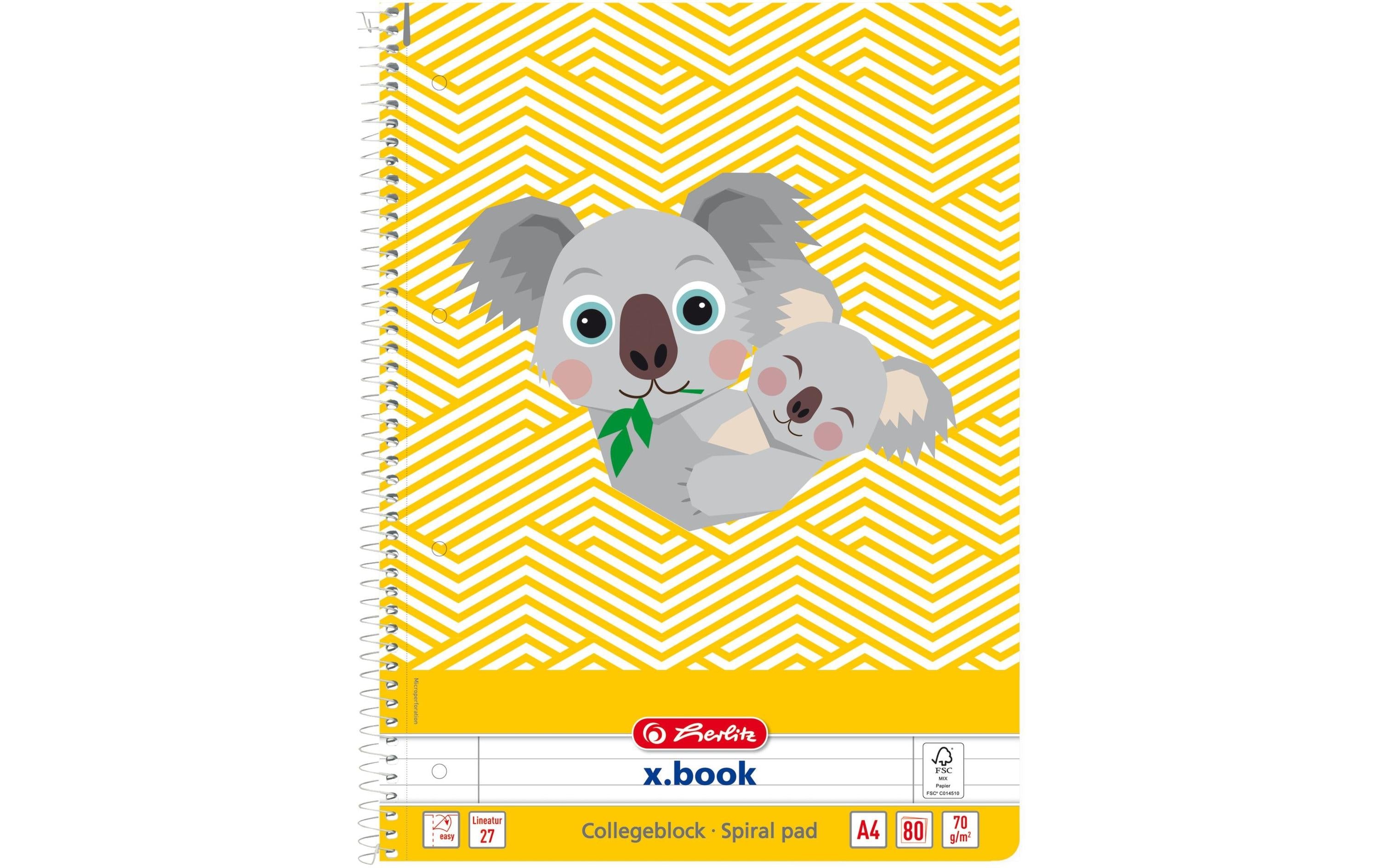 Herlitz Spiralheft A4 Cute Koala 80 Blatt liniert mit 2 Rändern, FSC Mix