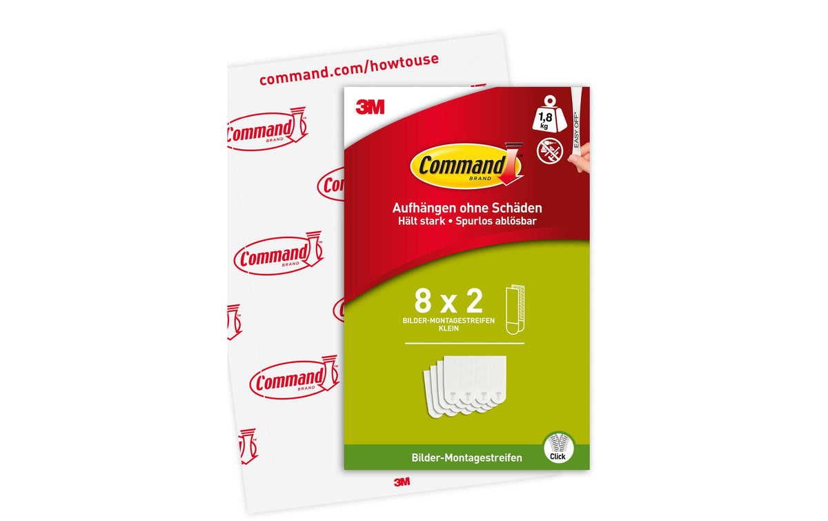 3M Command Bilder-Montagestreifen S weiss, 8 Set, Traglast: 1.8kg