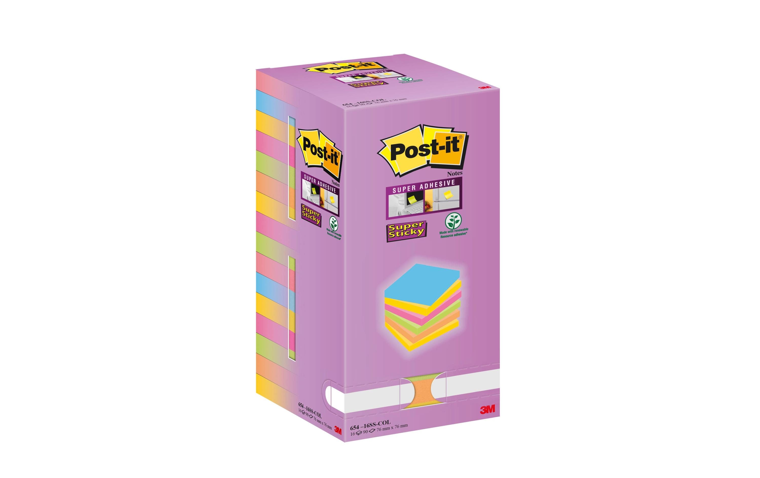 3M Post-it Super Sticky farbig 16 Blöcke à 90 Blatt , 76 x 76 mm