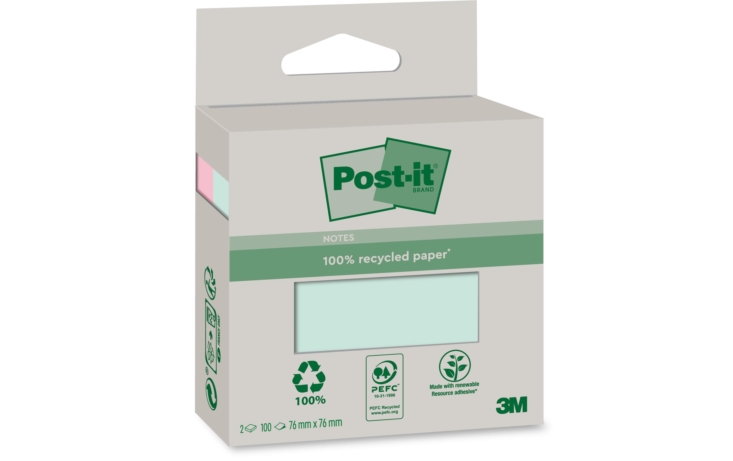 3M Post-it Recycling Notes blau 2 Blöcke à 100 Blatt, 76x76 mm