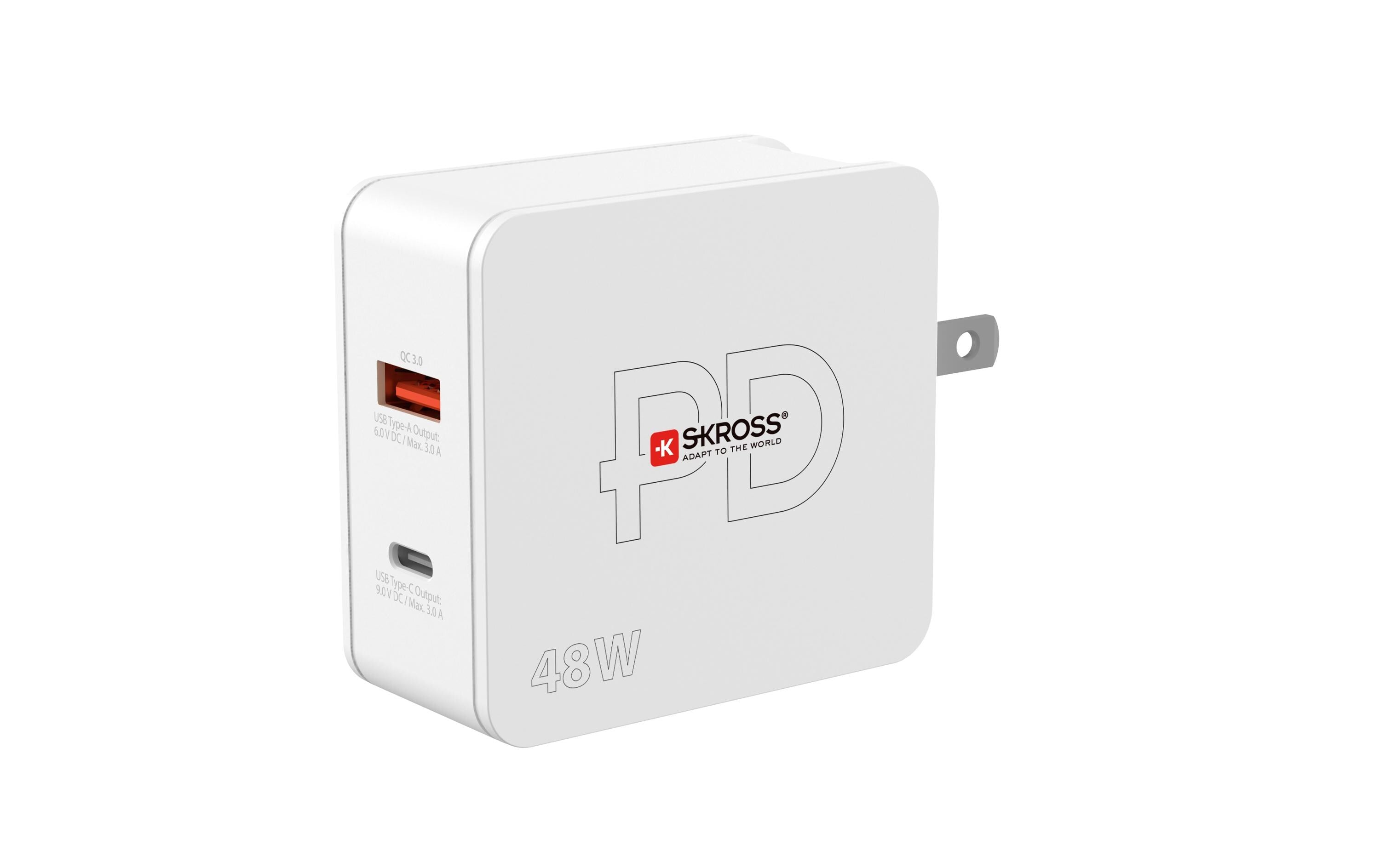 SKROSS Netzteil Multipower Combo+ US, USB-C / USB-A, USB-C Kabel 160cm, Weiss