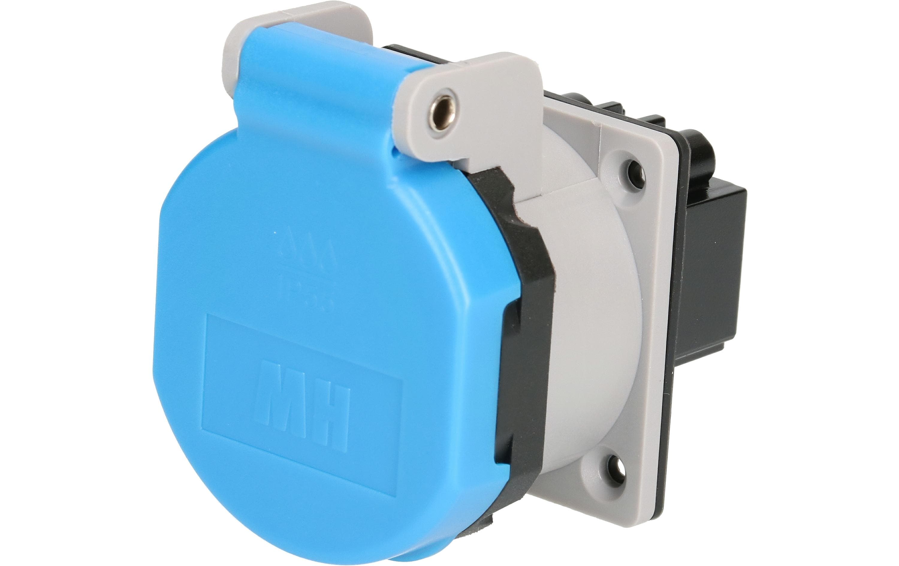 Max Hauri IP55 Einbausteckdose Typ 23 L+N+PE, lichtgrau/blau