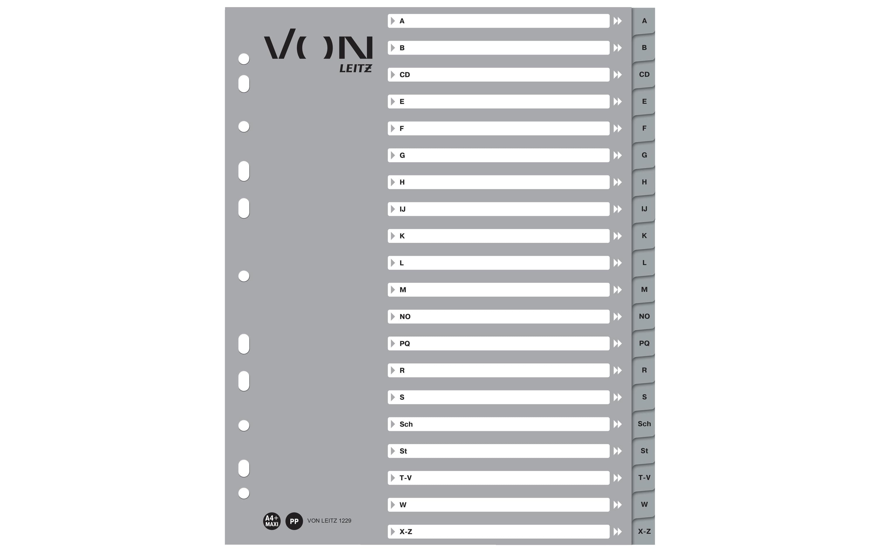 VON Register A-Z, A4 Überbreite, PP grau