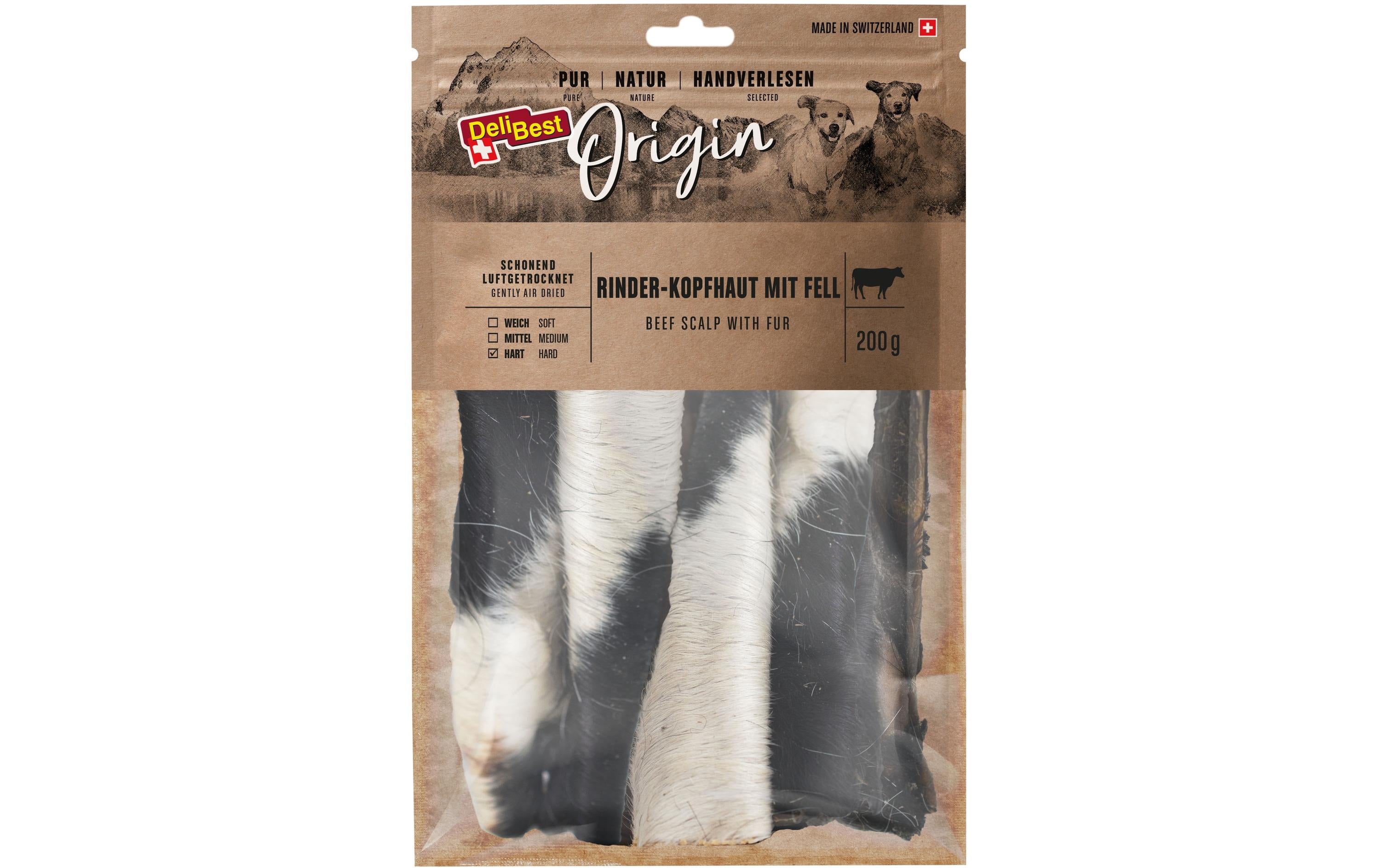 DeliBest Origin Rinder-Kopfhaut mit Fell 15 cm, 200g