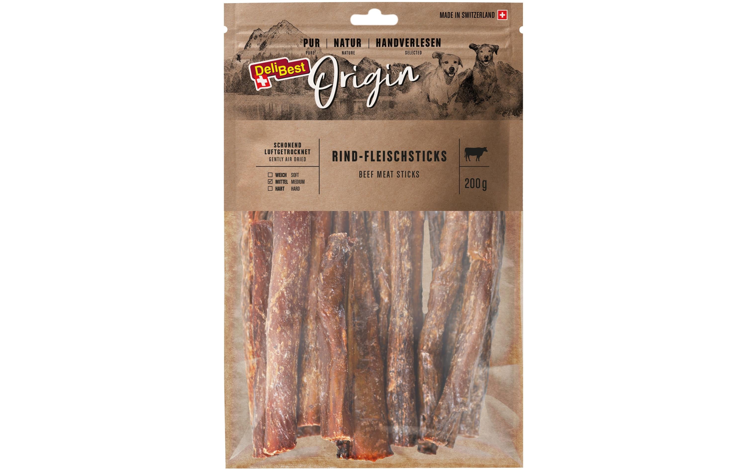 DeliBest Origin Rind-Fleischsticks rund 15cm 200g, Schweizer Fleisch