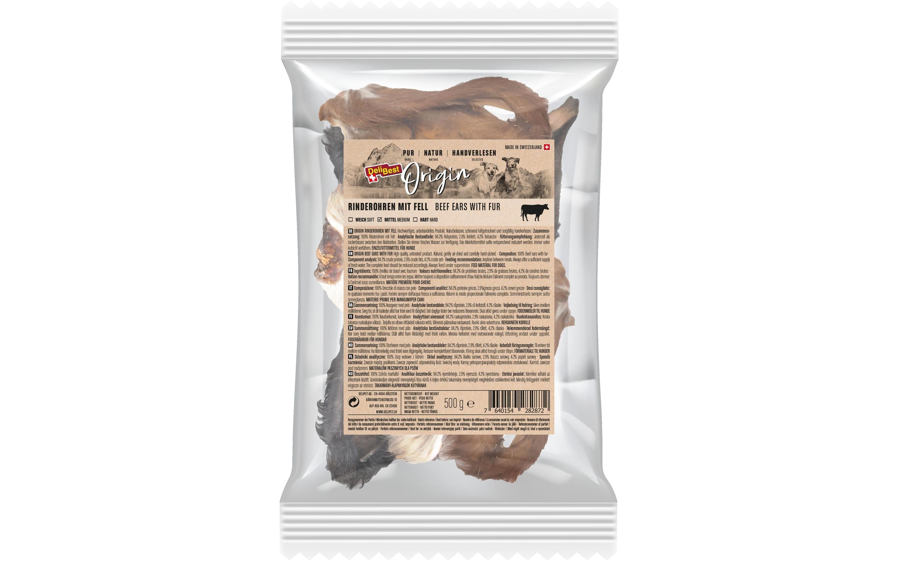 DeliBest Origin Rinderohren mit Fell 500g
