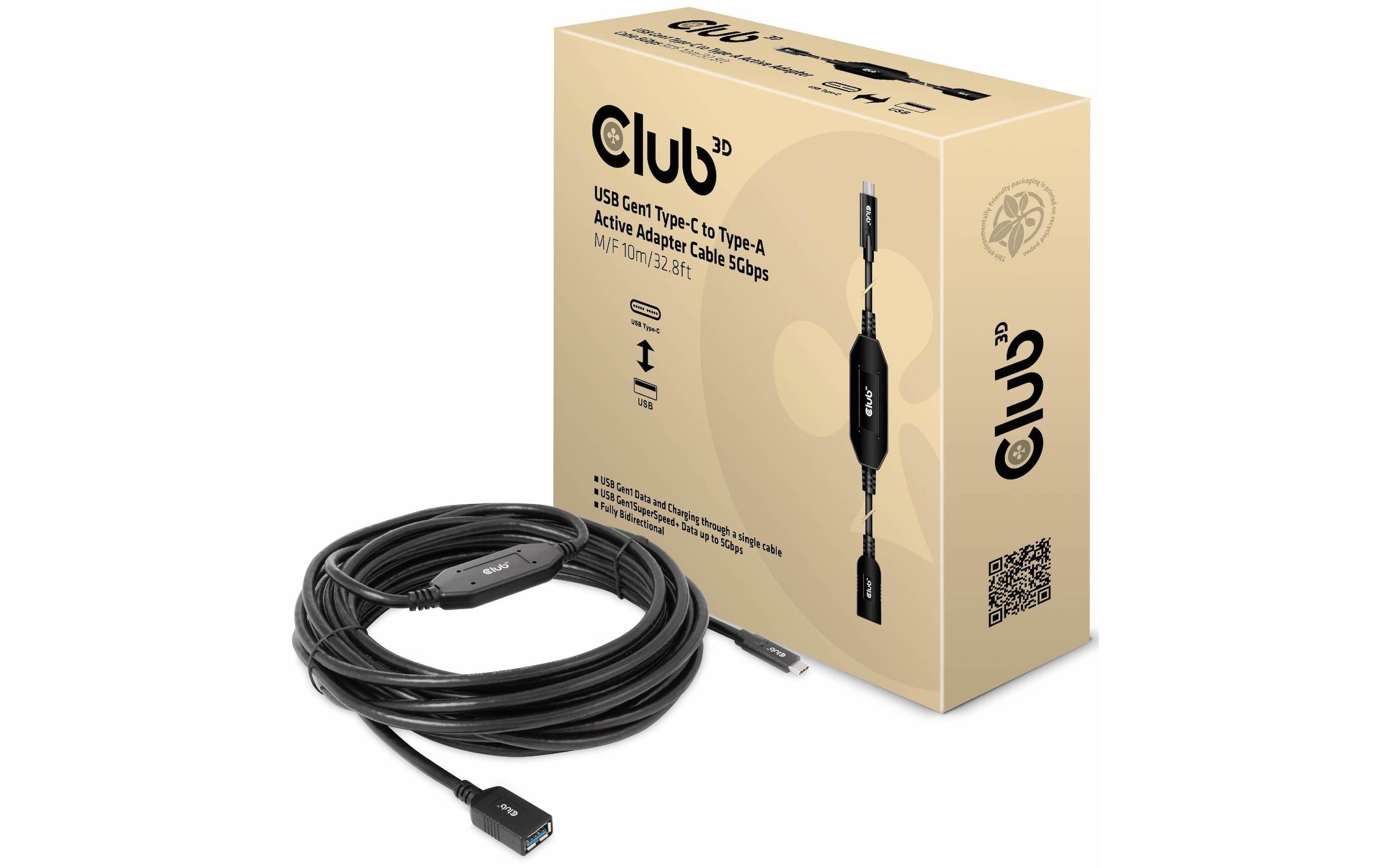 Club 3D, USB Type-C auf Type-A 5Gbps Adapterkabel, 10 Meter