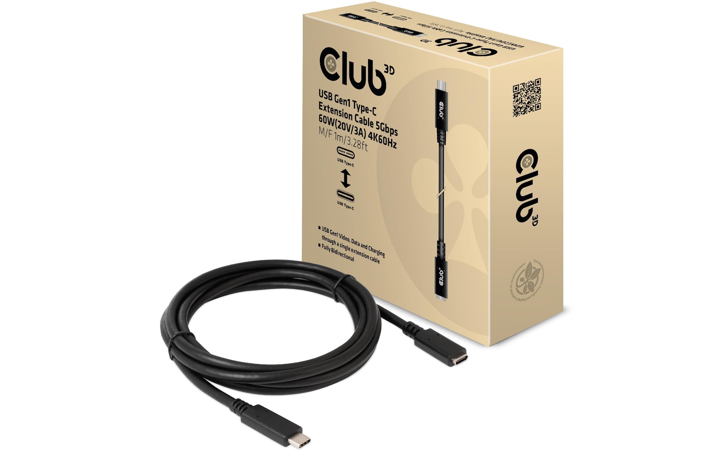 Club 3D, USB Type-C Gen1 Verlängerungskabel Kabel, 1.0 Meter, 5Gbps
