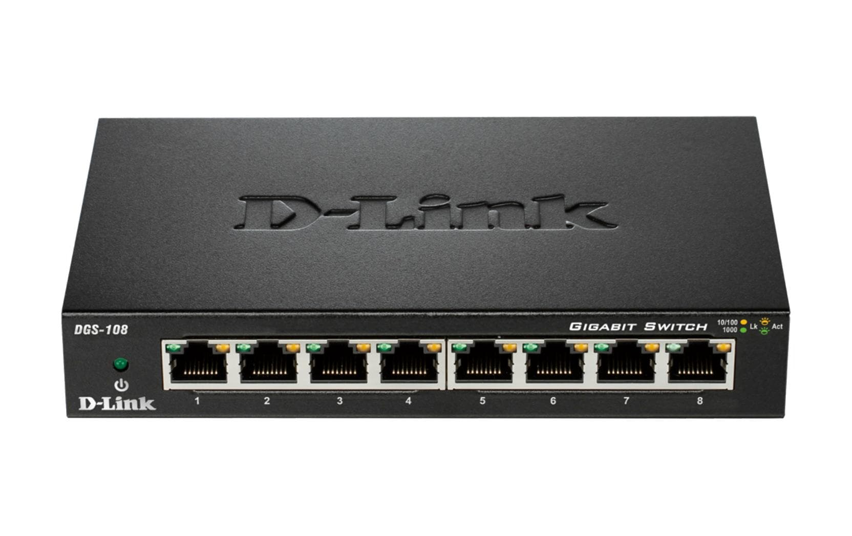D-Link DGS-108/E: 8Port Switch, 1Gbps Eco Metalgehäuse, ext. NT, lüfterlos