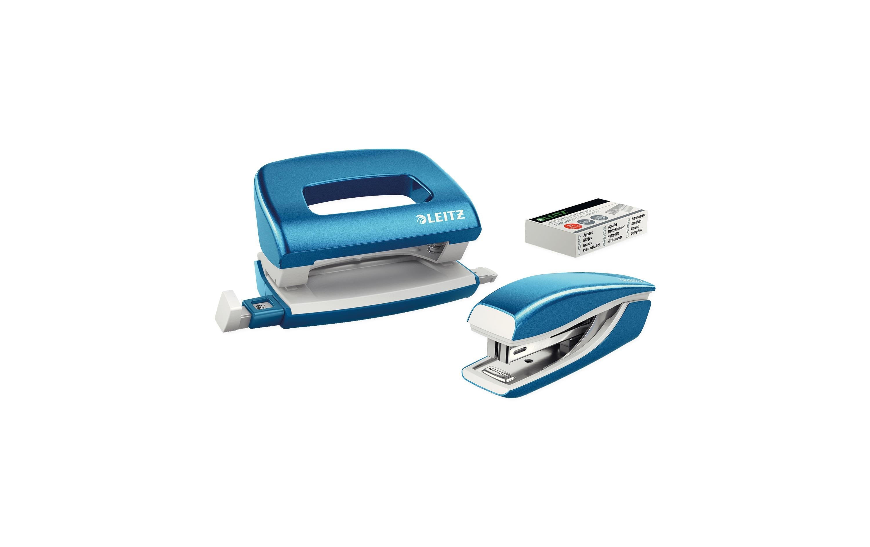 Leitz Set Mini-Locher+Mini-Heftgerät WOW blau