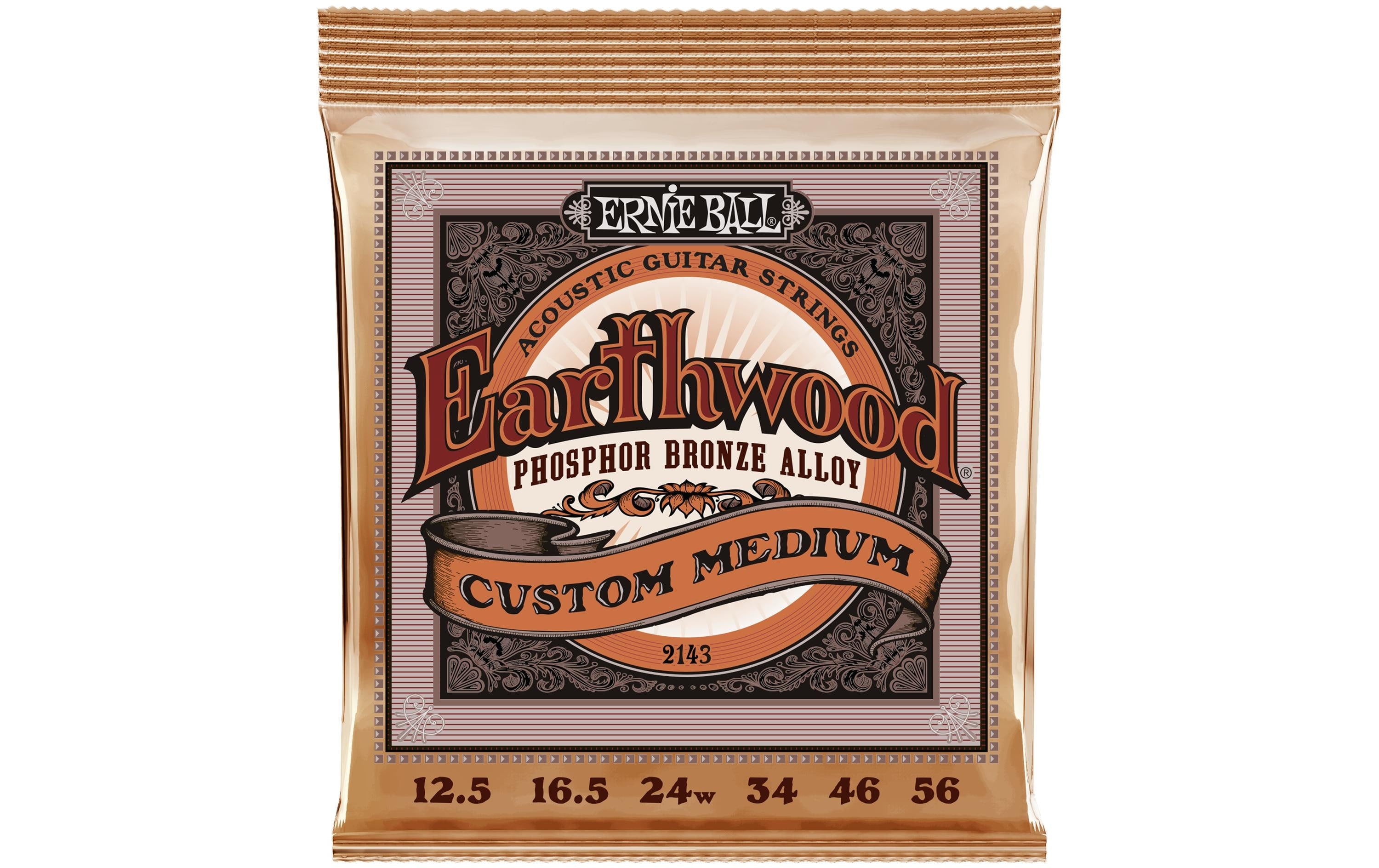 Ernie Ball 2143 Earthwood Phosphor Bronze Akustik Saitensatz, Custom Medium 12,5-56