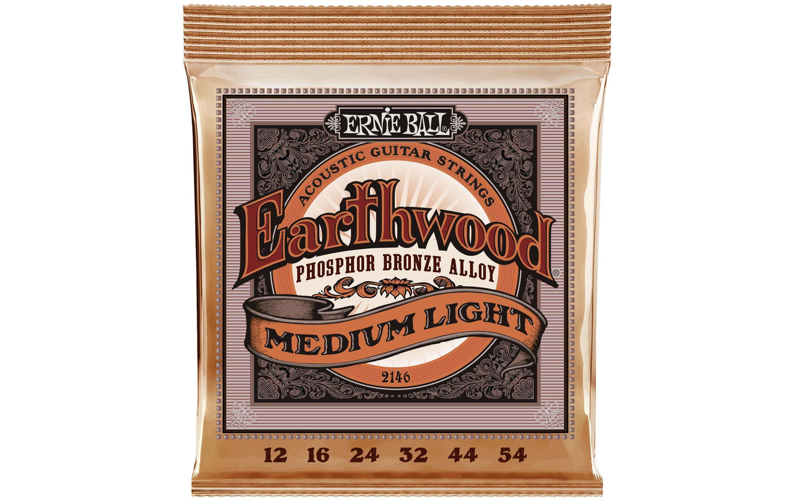 Ernie Ball 2146 Earthwood Phosphor Bronze Akustik Saitensatz, Medium Light 12-54