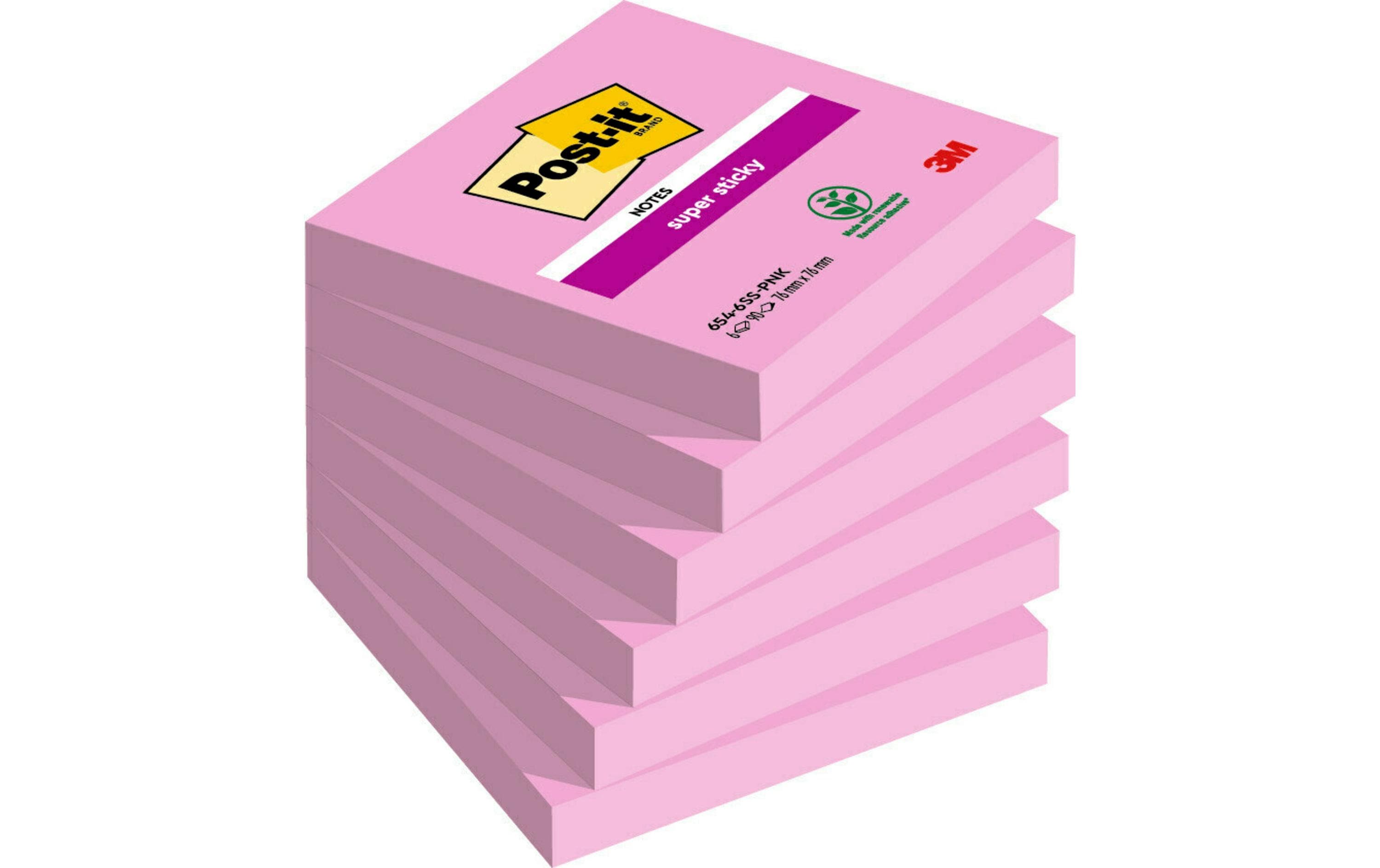 3M Post-it Super Sticky Notes, tropicalpink 6 Block à 90 Blatt, 76 x 76 mm