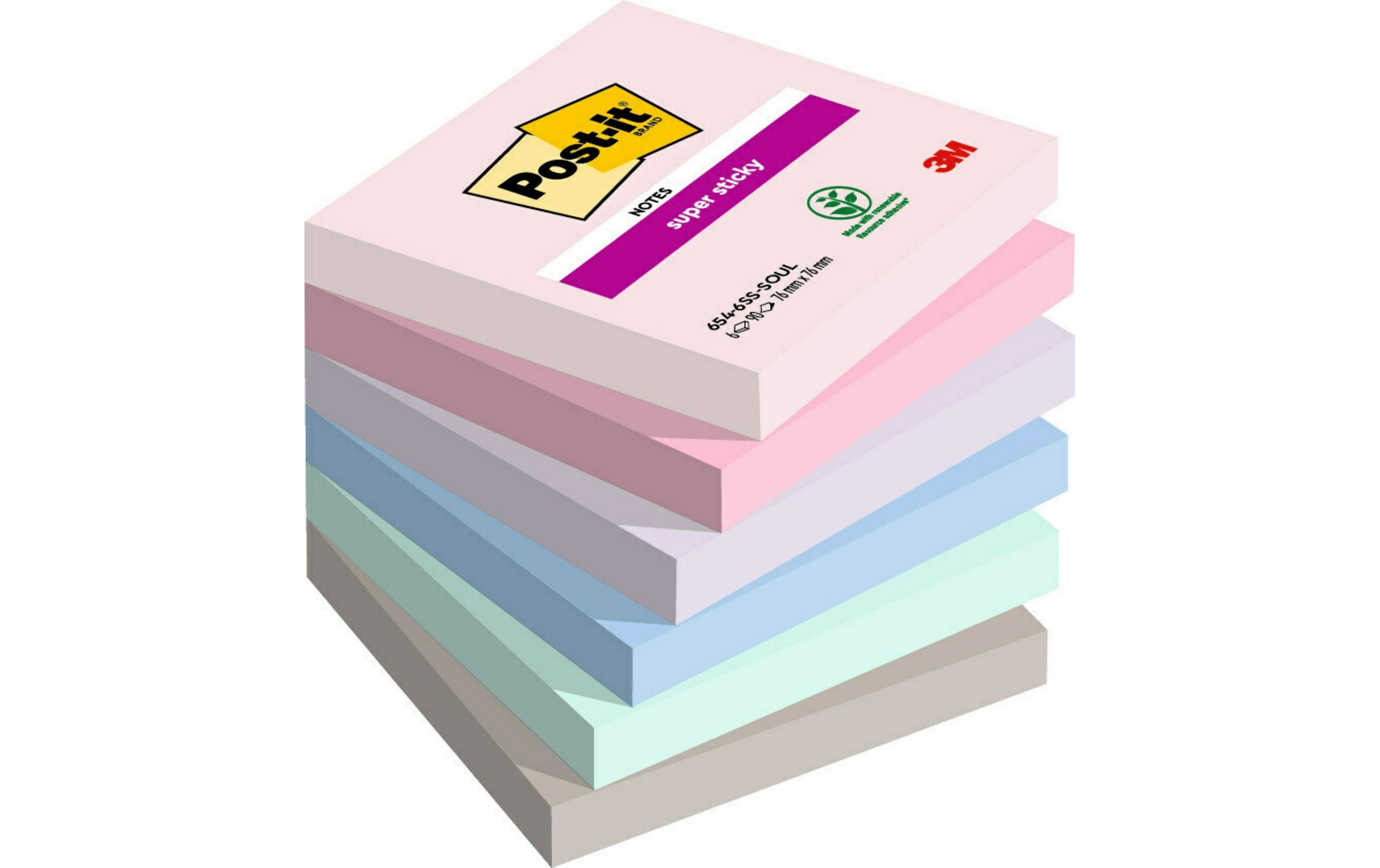 3M Post-it Super Sticky Notes, soulful 6 Blöcke à 90 Blatt, 76 x 76 mm