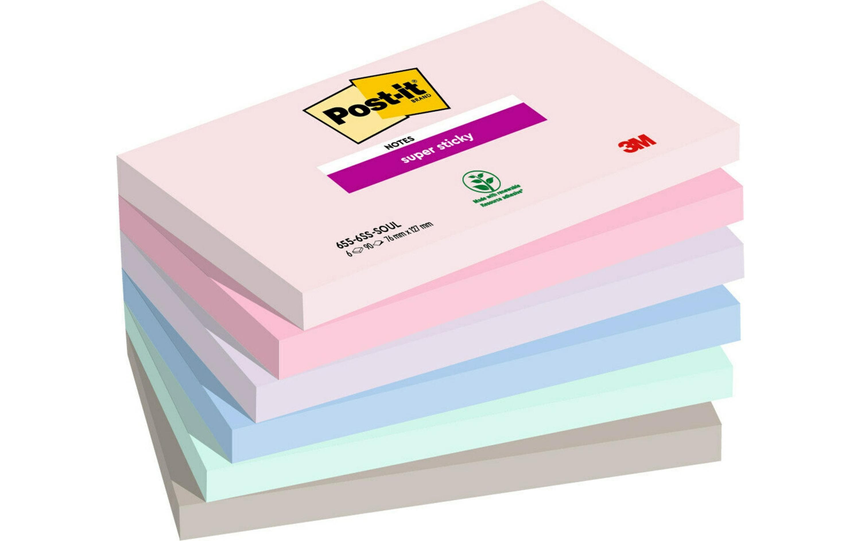 3M Post-it Super Sticky Notes, soulful 6 Blöcke à 90 Blatt, 127 x 76  mm