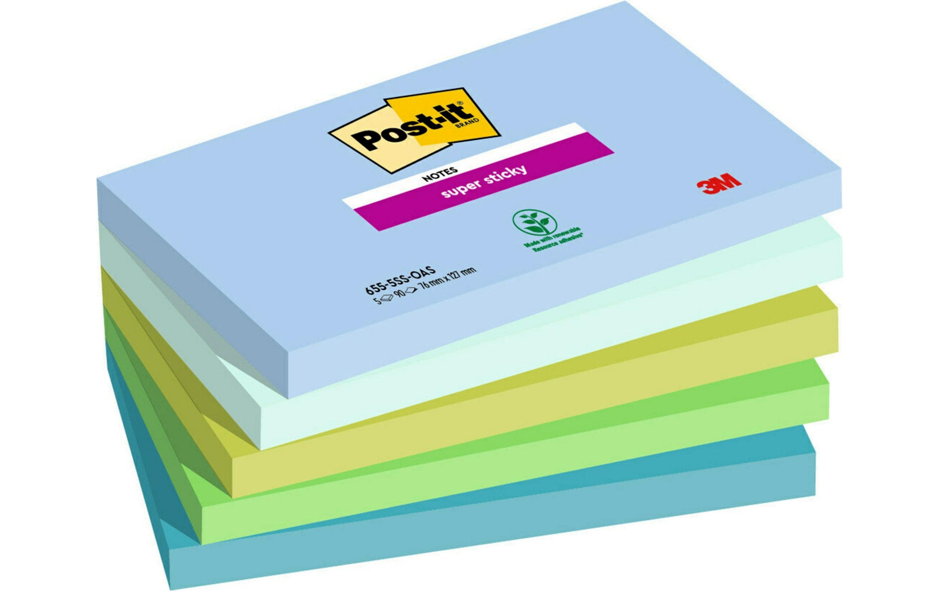 3M Post-it Super Sticky Notes, oasis 5 Blöcke à 90 Blatt, 127 x 76  mm