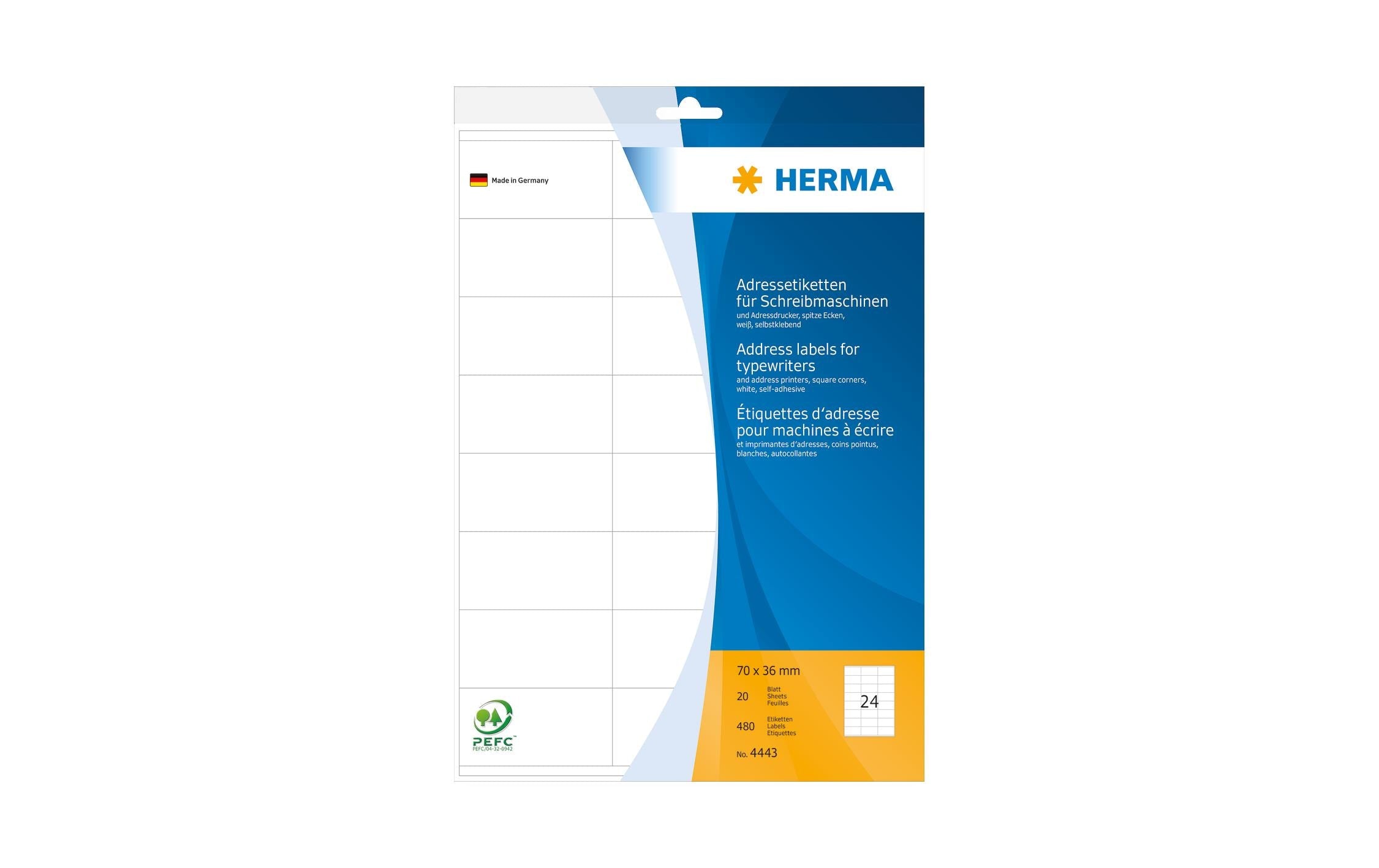 Herma Adress-Etiketten Bogen A4, 480 Etik. 70 x 36 mm