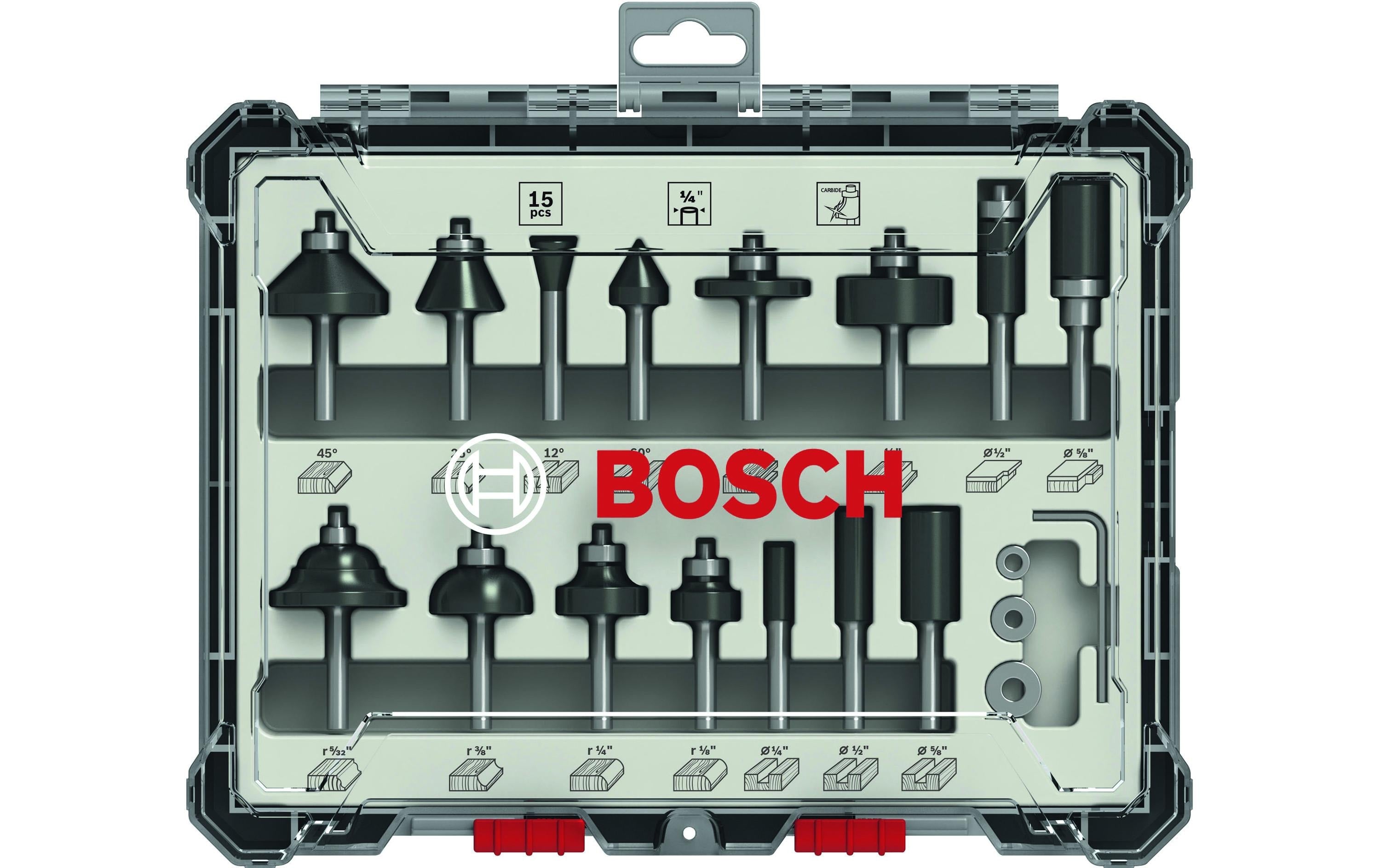 Bosch Professional 15-teiliges Fräser-Set 1/4"-Schaft