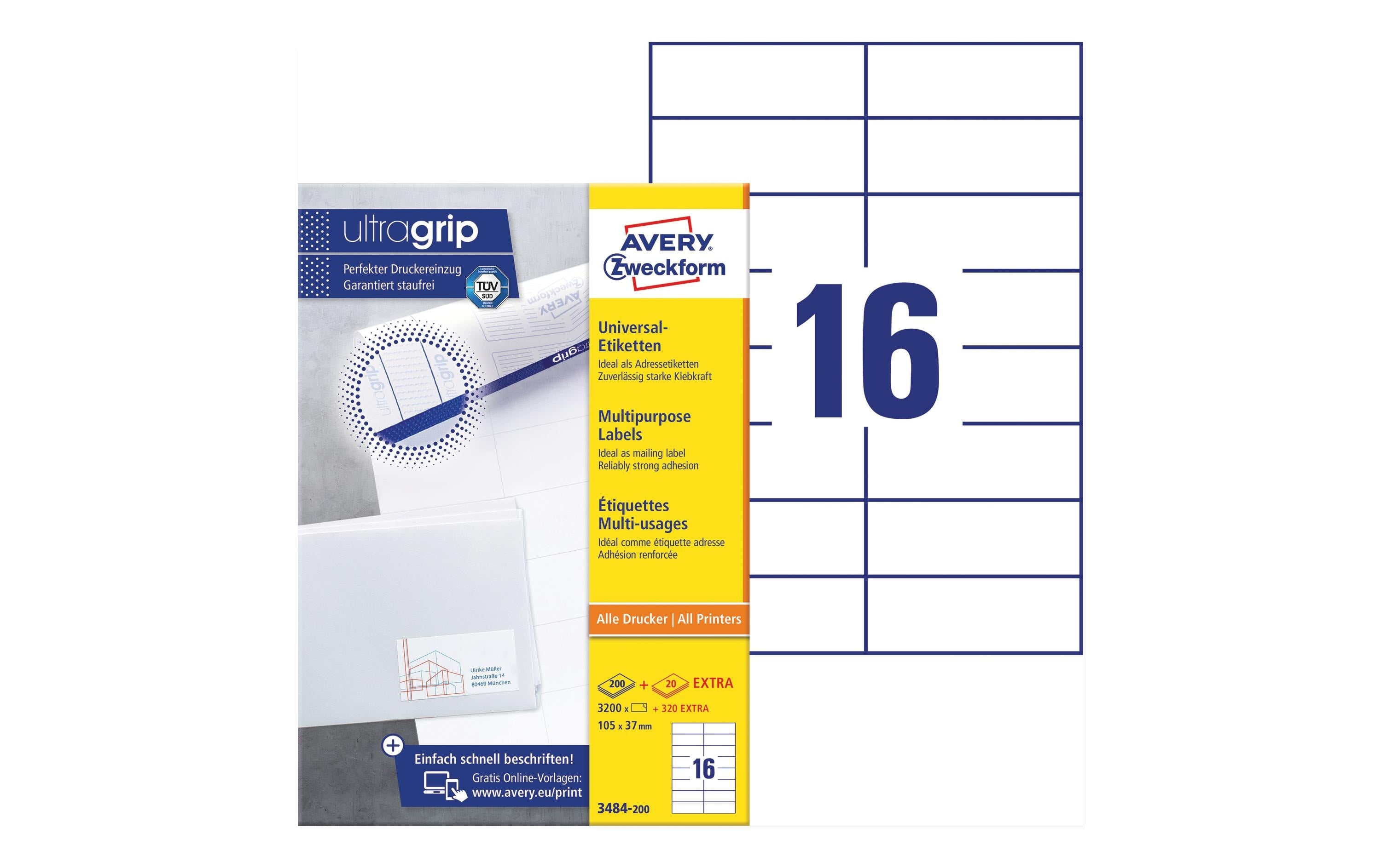 AZ Universal-Etiketten, 220 Blatt, 3520 Stk 105 x 37 mm