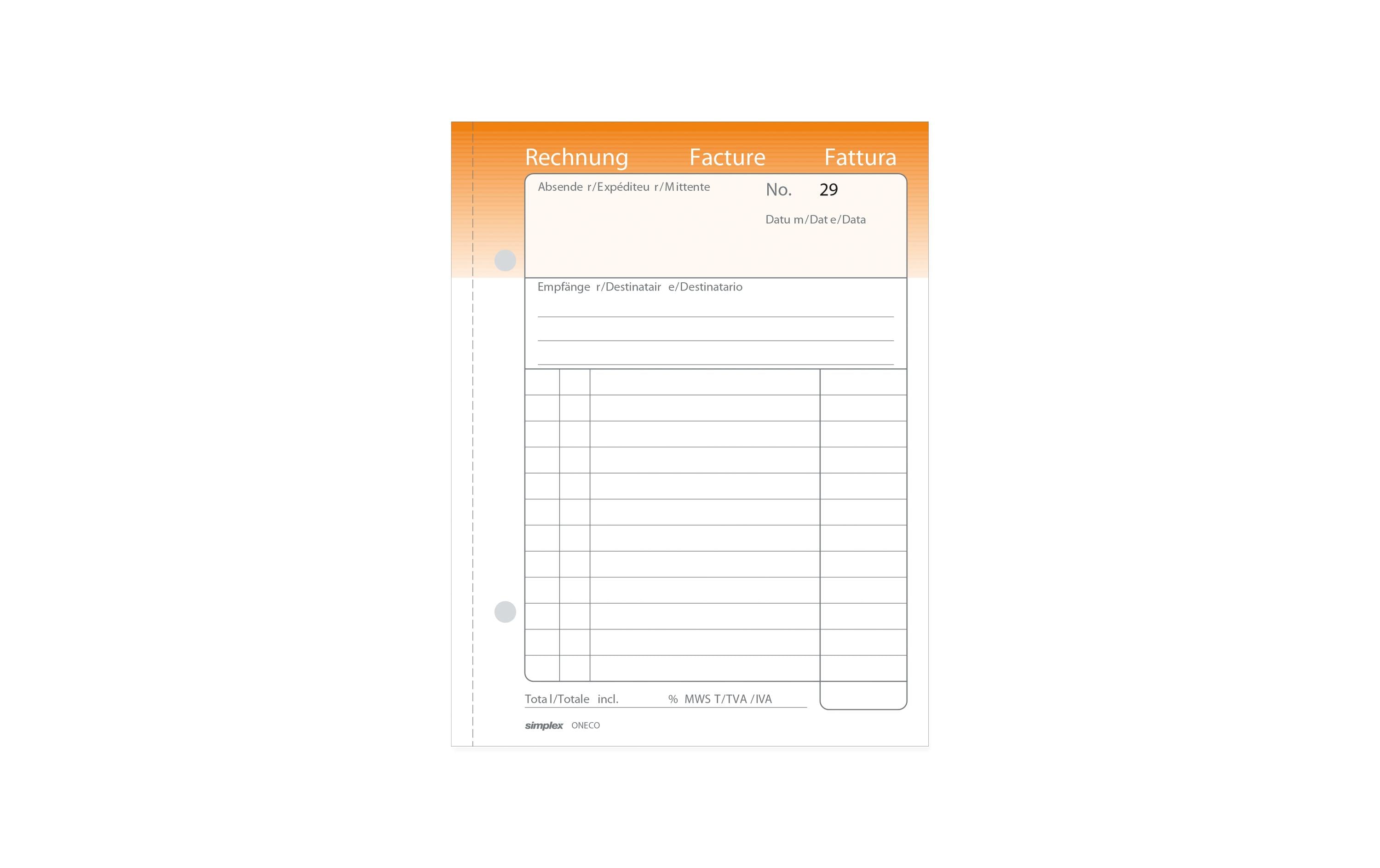 Simplex Rechnungs-Buch 3-sprachig A6, 50 x 2 Blatt