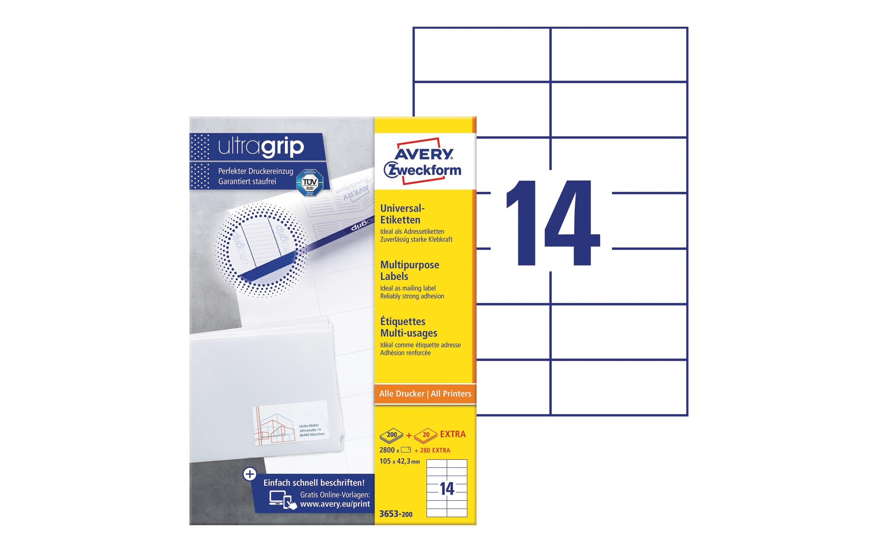 AZ Universal-Etiketten ultragrip, 105 x 42,3 mm,220 Blatt,3080 Stk