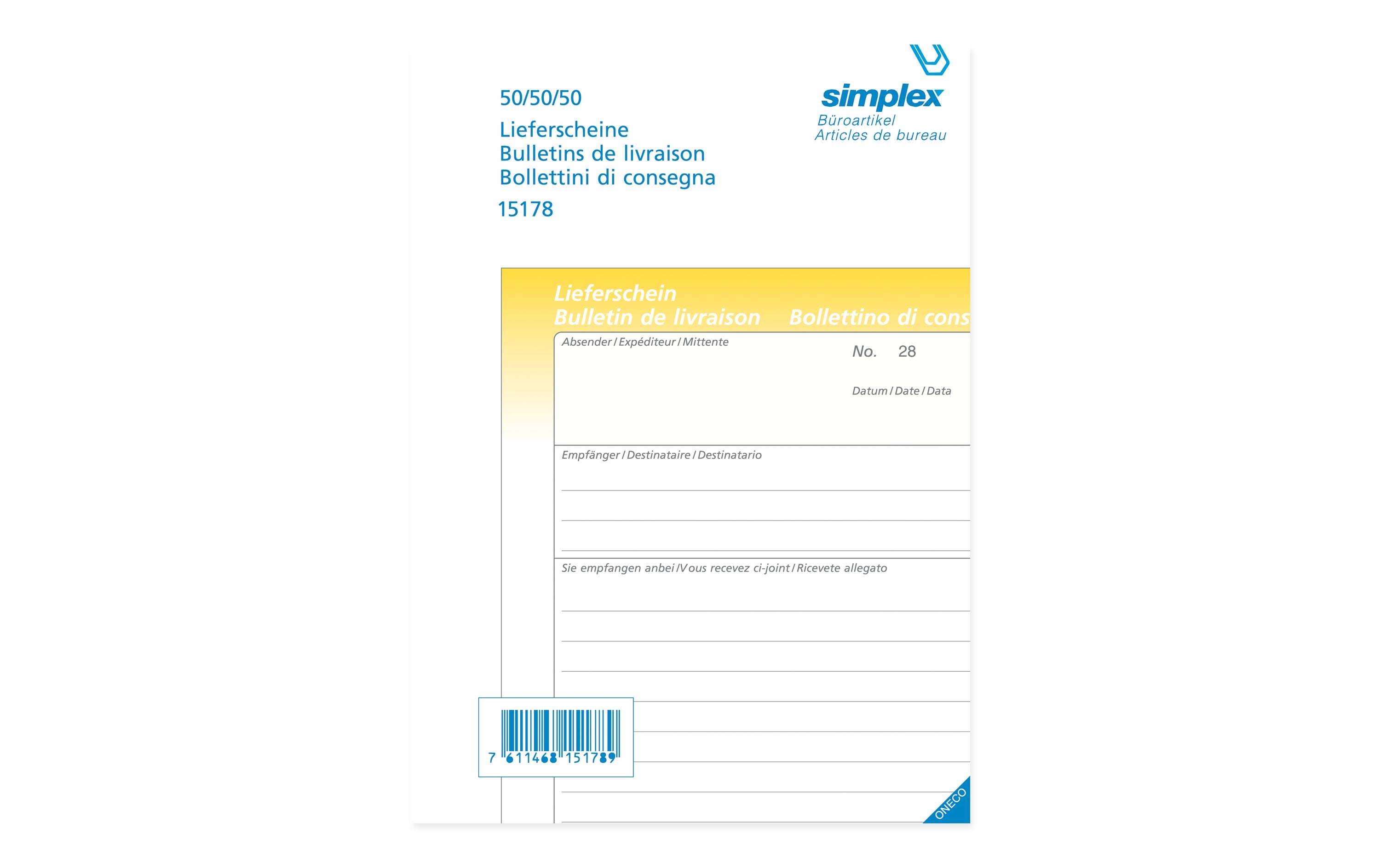 Simplex Lieferschein-Buch A5, 50 x 3 Blatt