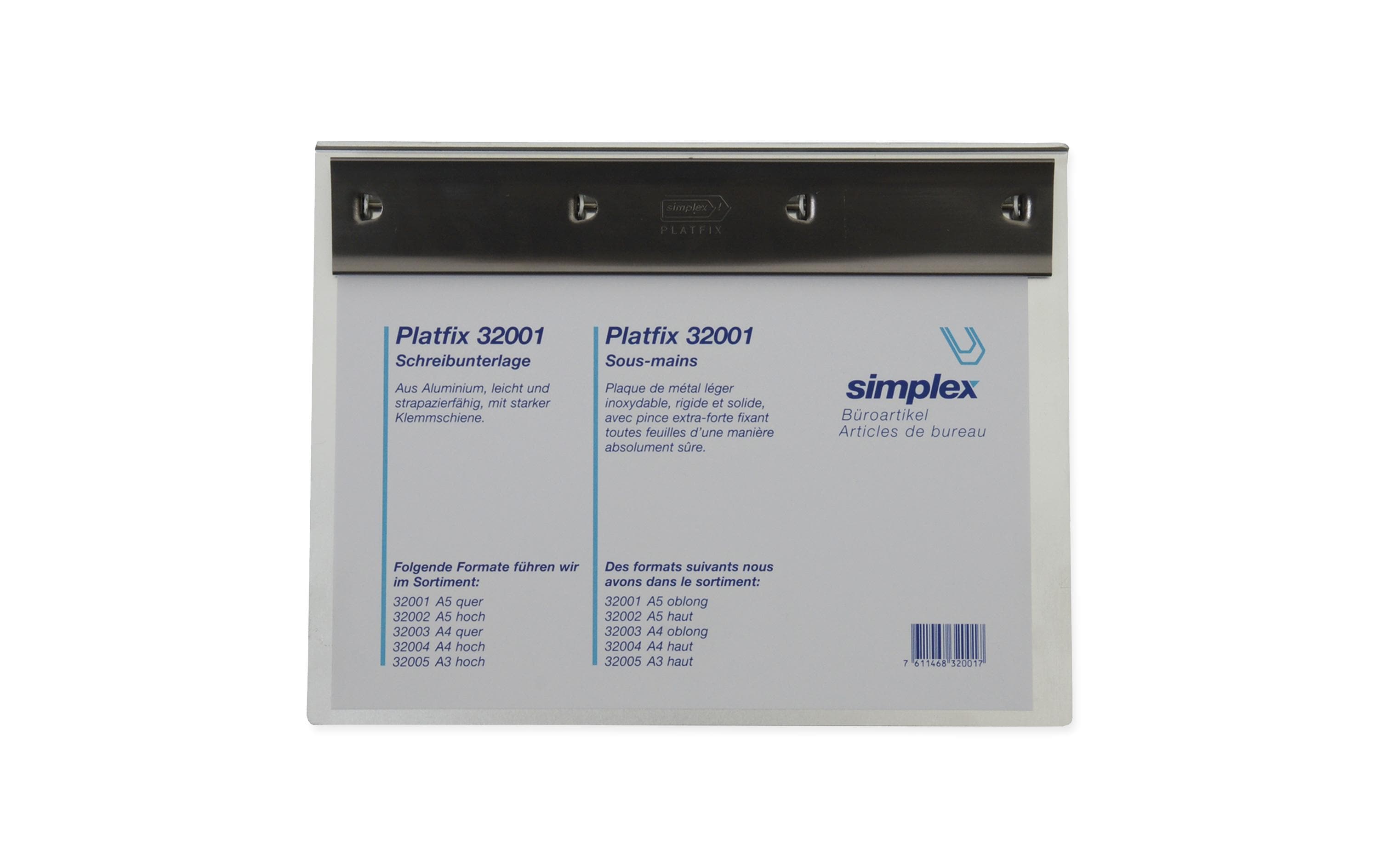 Simplex Schreibplatte Platfix A5, Klemme auf Längsseite