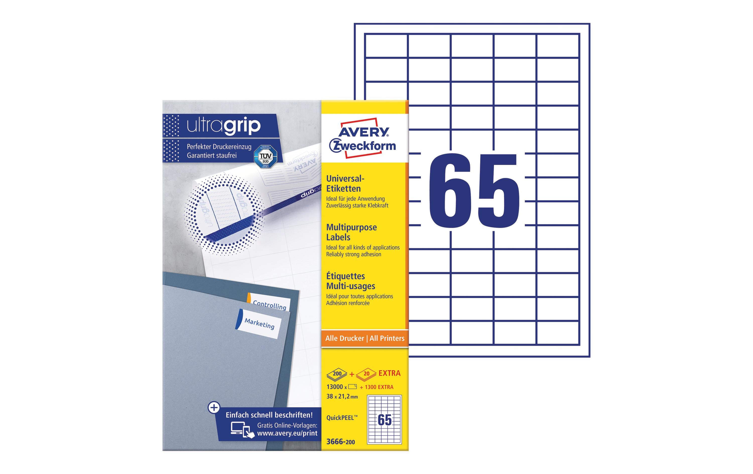 AZ Universal-Etiketten, 220 Blatt 38 x 21,2 mm, 14300 Stk.