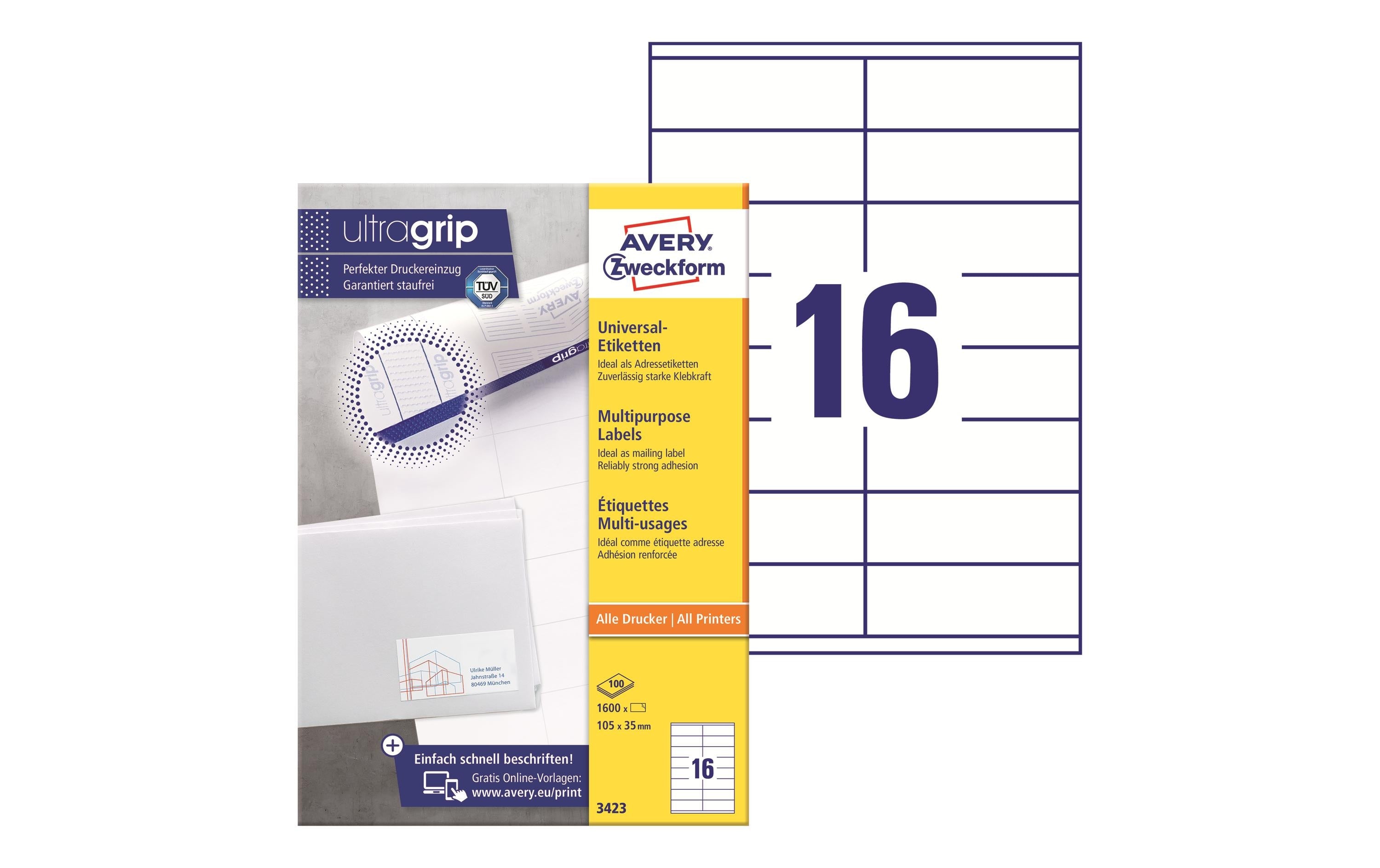 AZ Universal-Etiketten, 100 Blt, 1600 Stk 105,0 x 35,0 mm