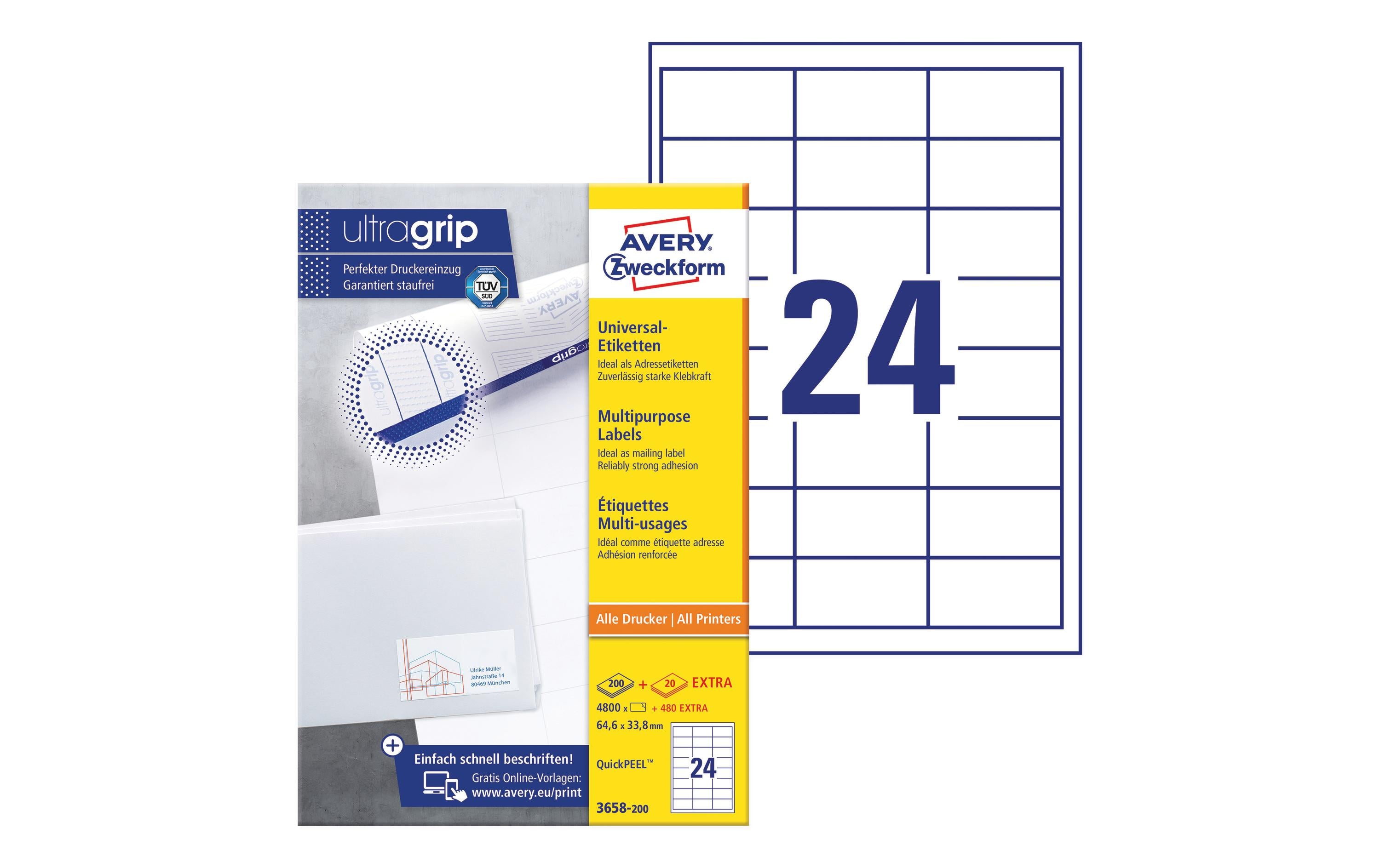 AZ Universal-Etiketten, 220 Blatt, 5280 Stk 64,6 x 33,8 mm, QuickPeel