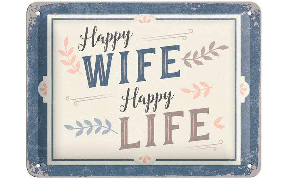 Nostalgic Art Schild Happy Wife Happy Life Metall, 15x20 cm