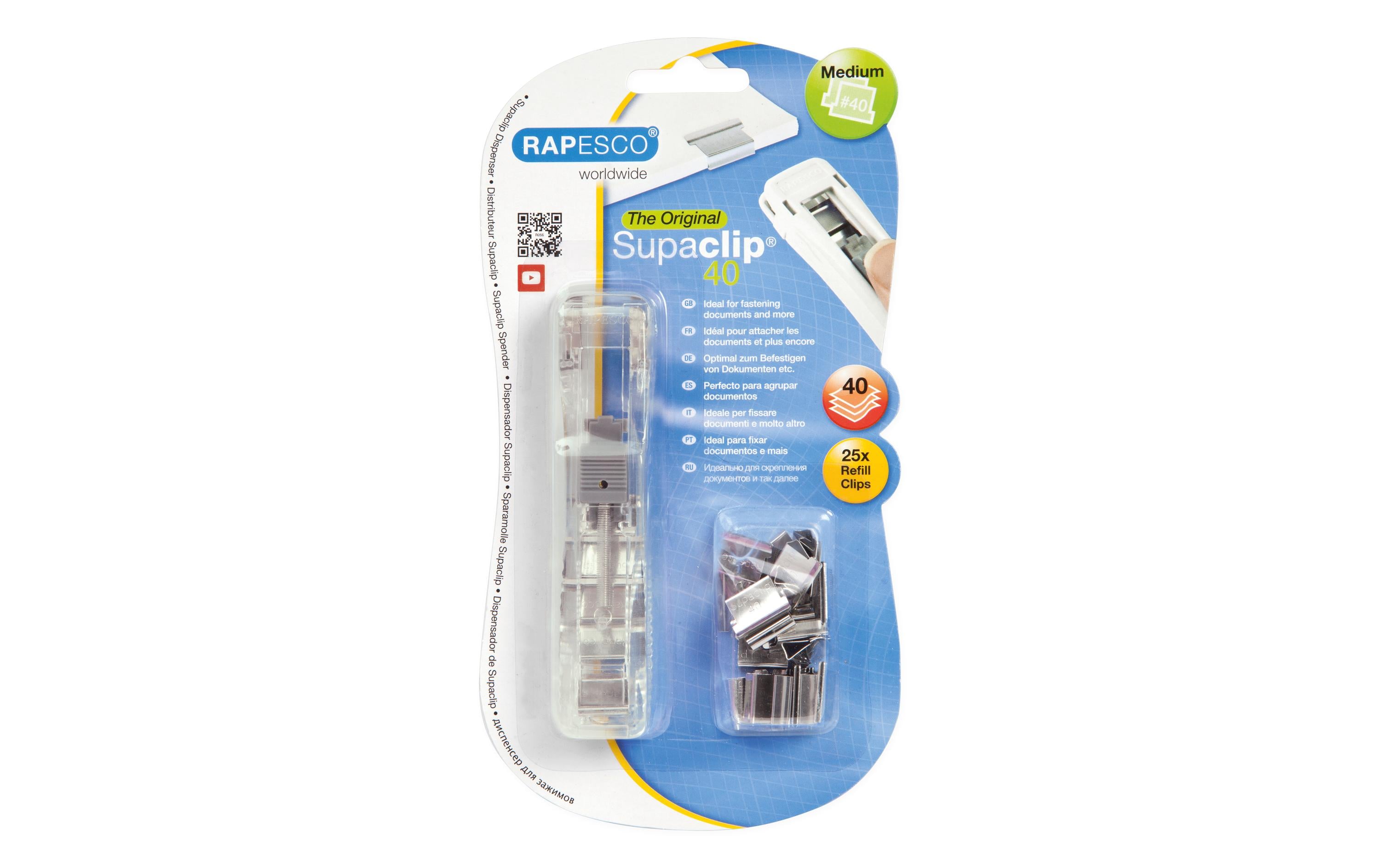 Rapesco Supaclip 40 Spender, 25 Stk Spender, inkl. 25 Edelstahlclips