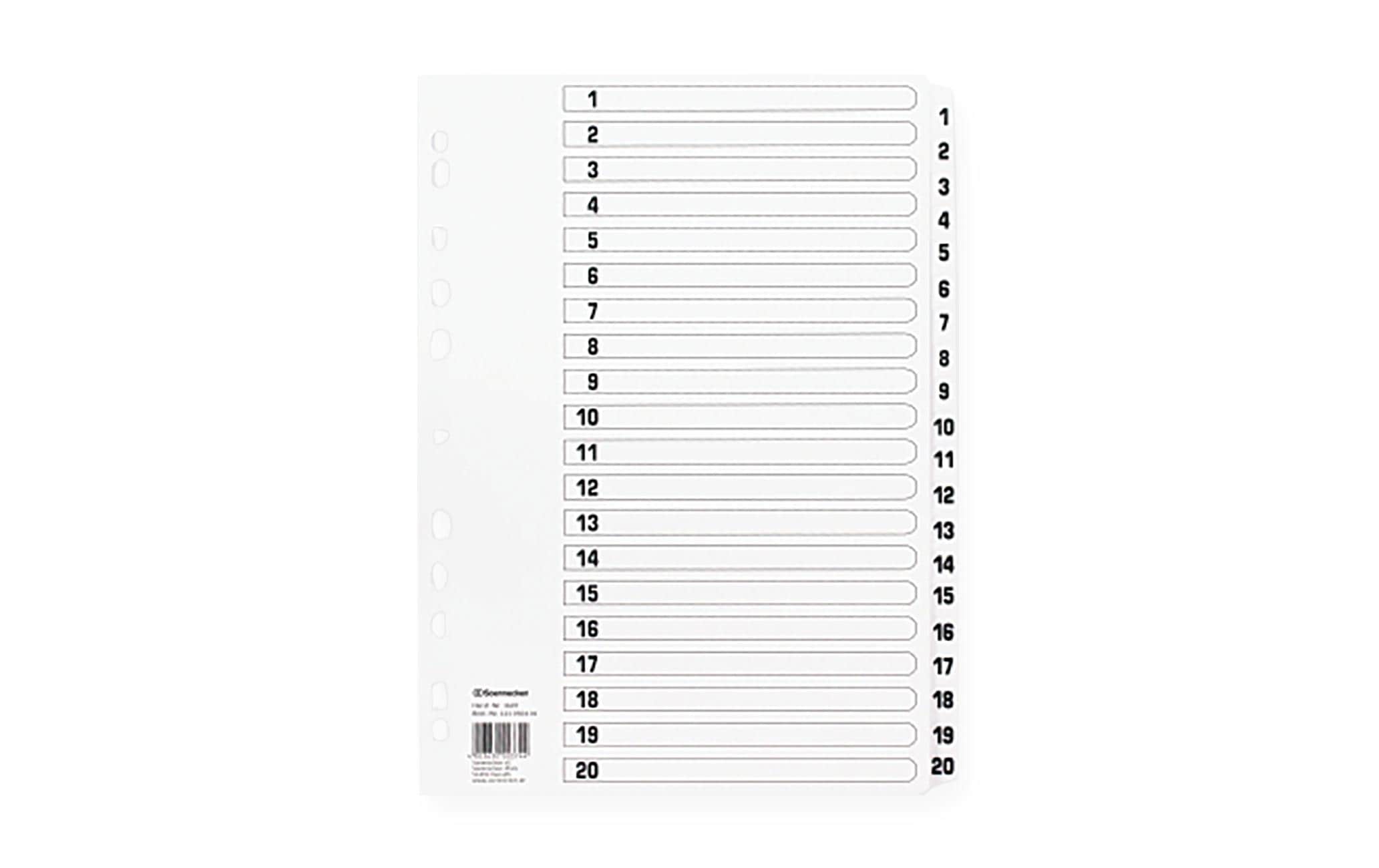 Soennecken Karton-Zahlenregister 1 - 20