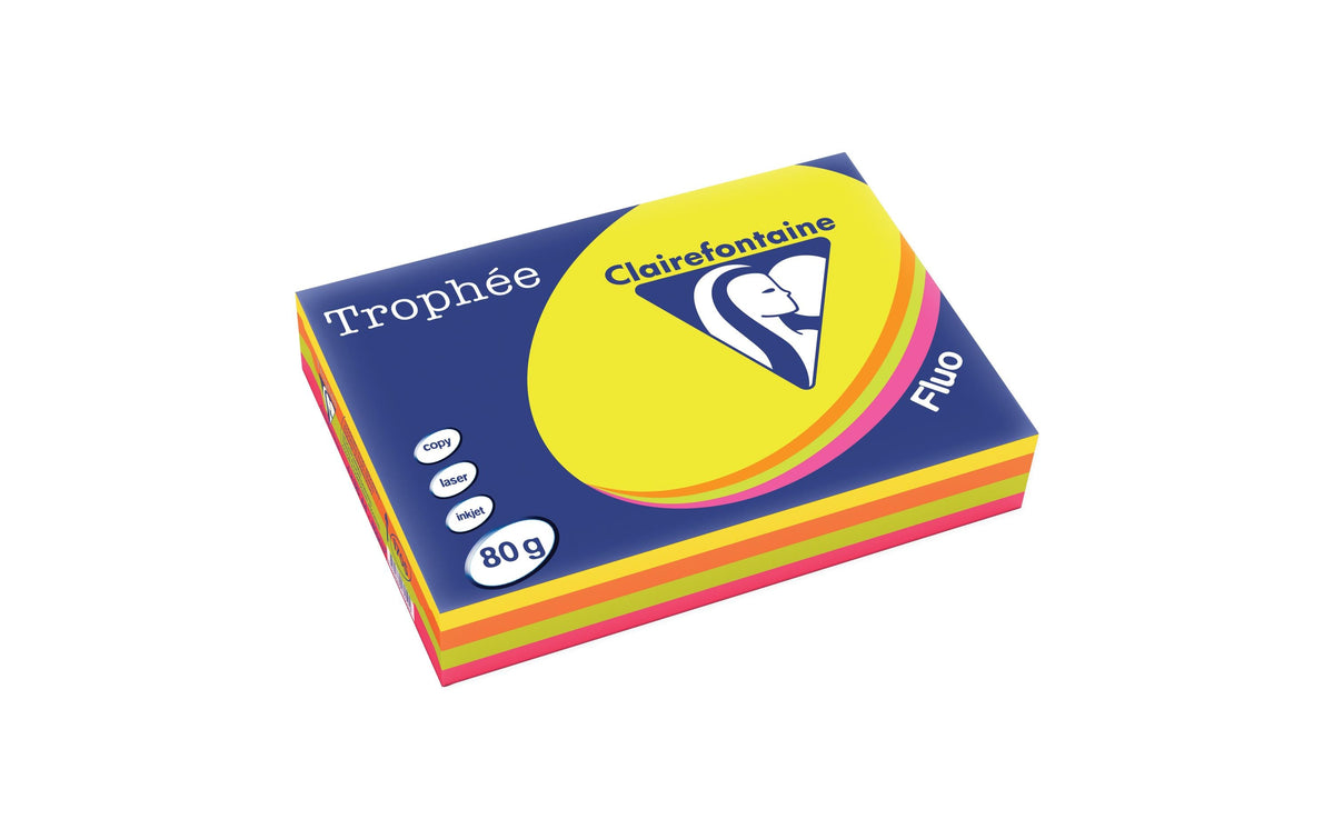 Clairefontaine Trophée FSC A4, Pak à 500 Neon Colours, 4 Farben assortiert, 80 g/m²