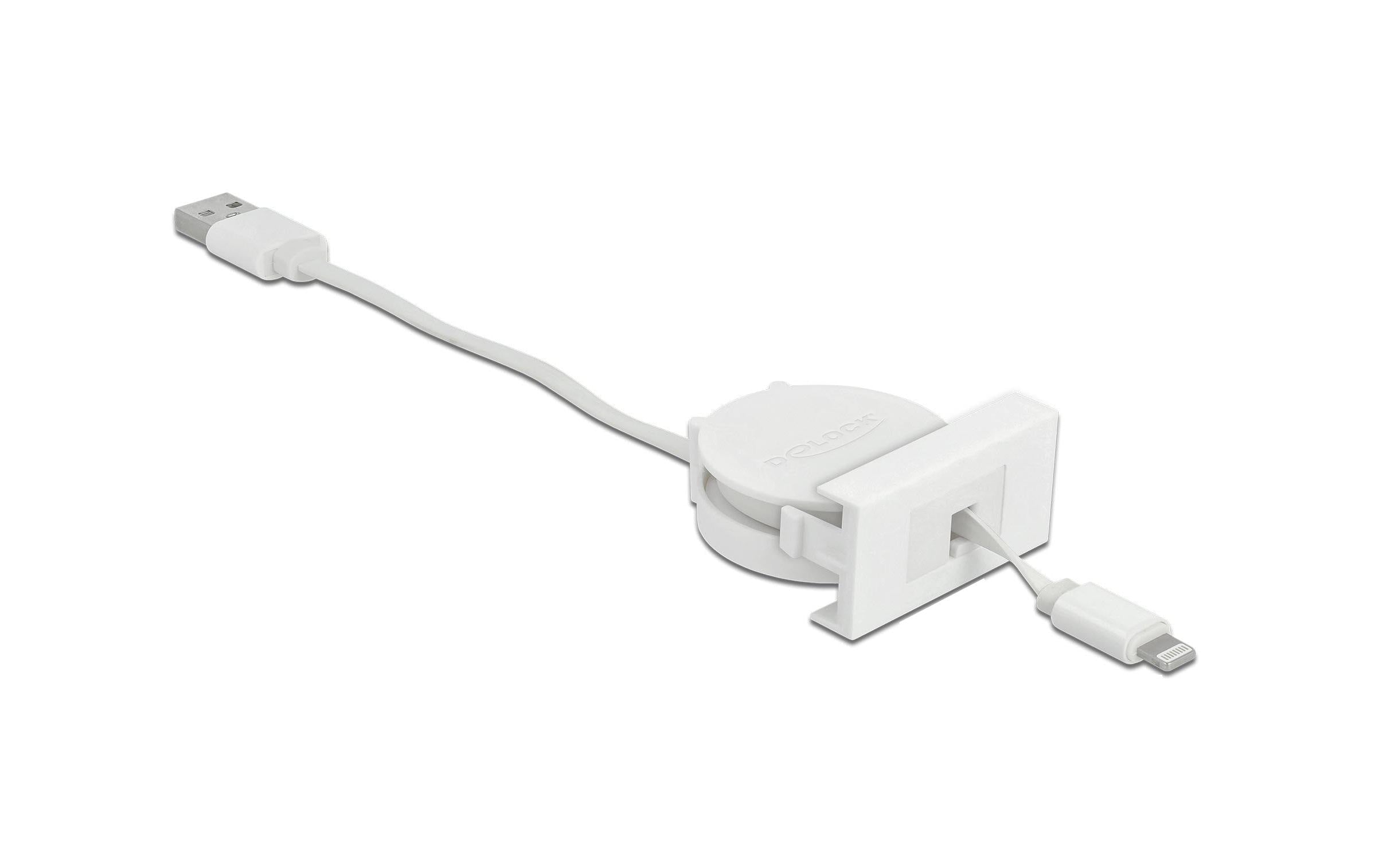 Delock Easy 45 Modul Ausrollkabel, weiss USB Typ-A zu 8 Pin Lightning Stecker