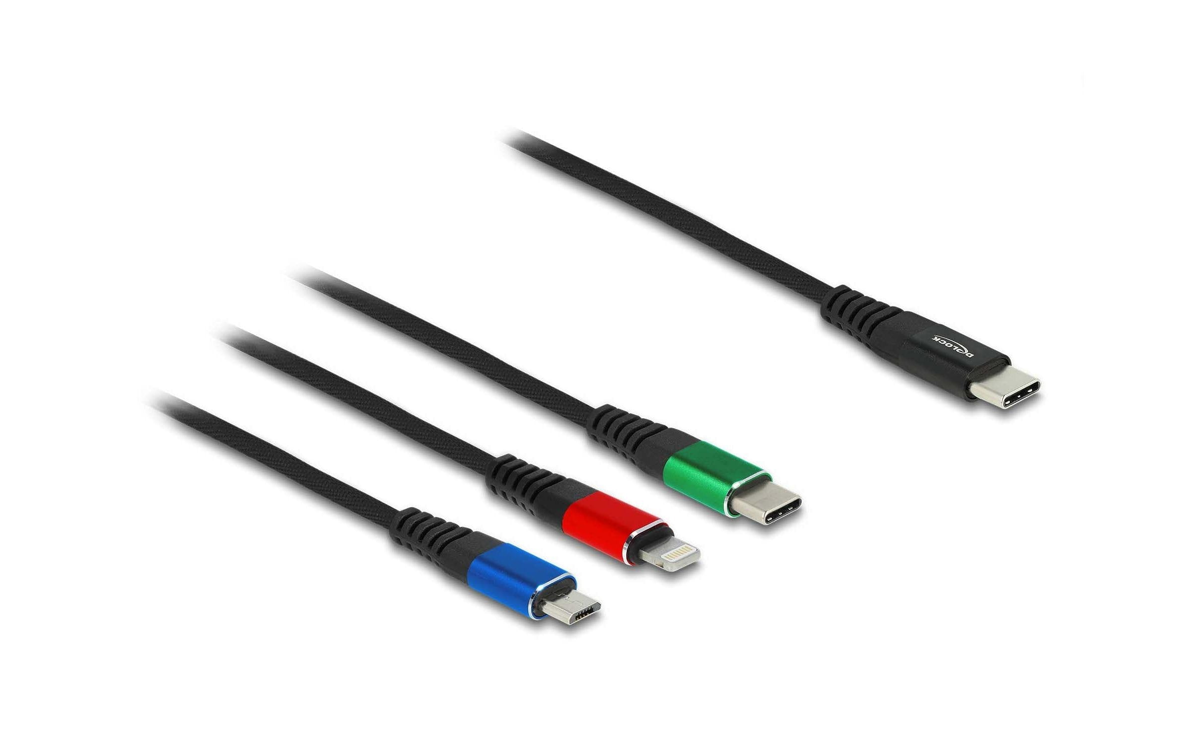 Delock USB2.0-Ladekabel 3 in 1, 1m Typ-C zu Lightning / Micro USB/ USB Type-C