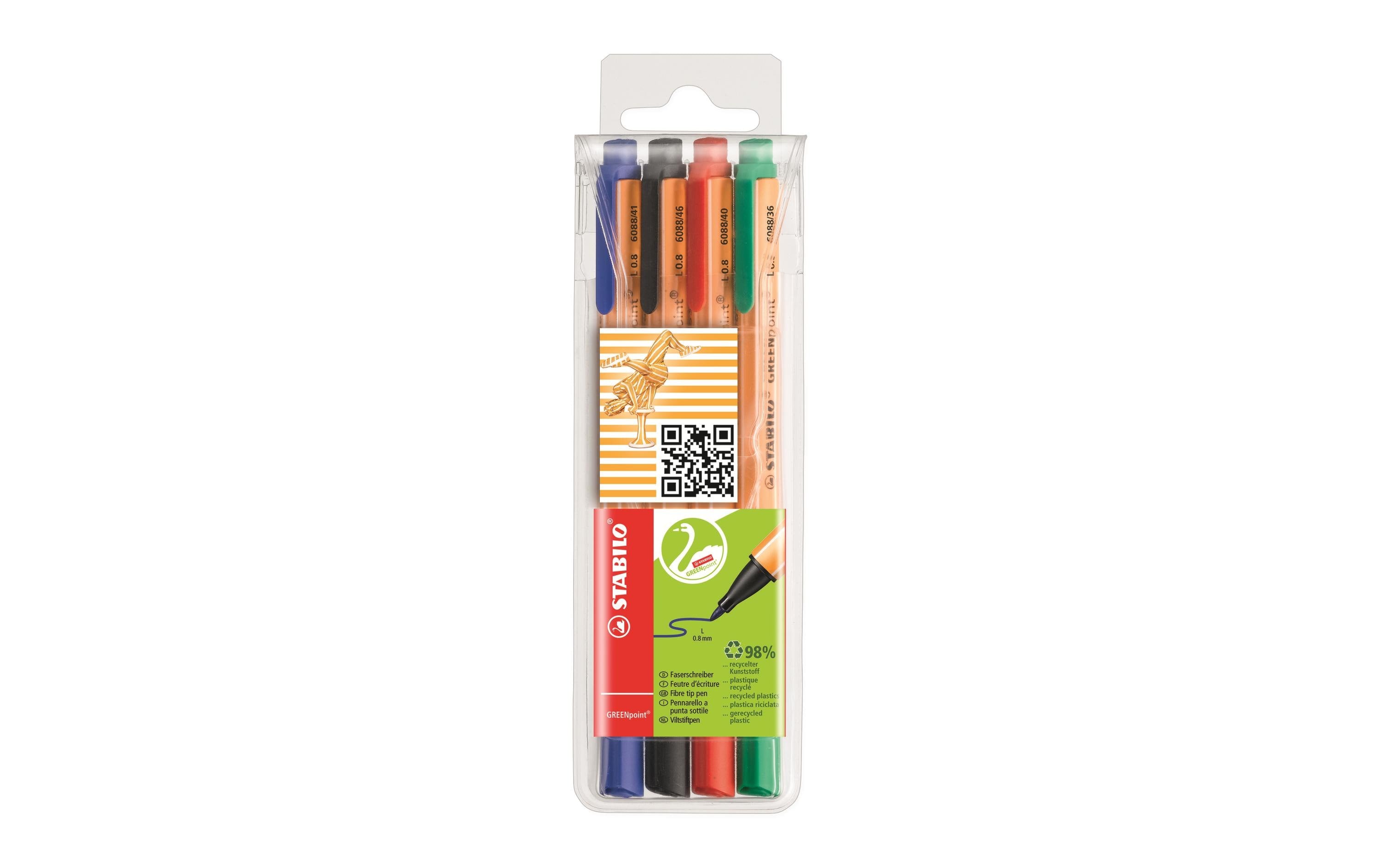 Stabilo Greenpoint Fasermalstift 4er Etui: rot, blau, grün, schwarz