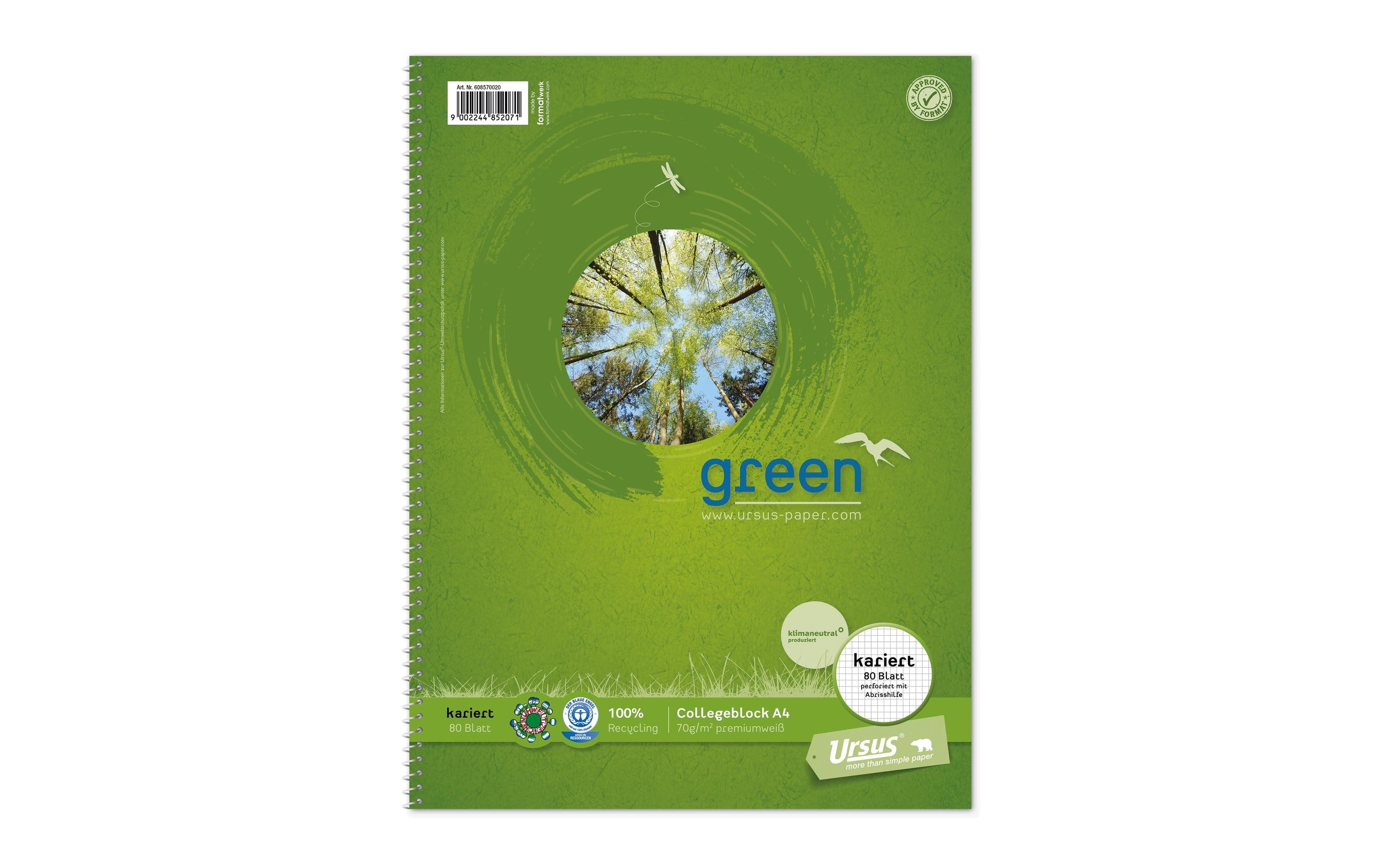 Ursus Green Collegeblock A4, 5 mm kariert