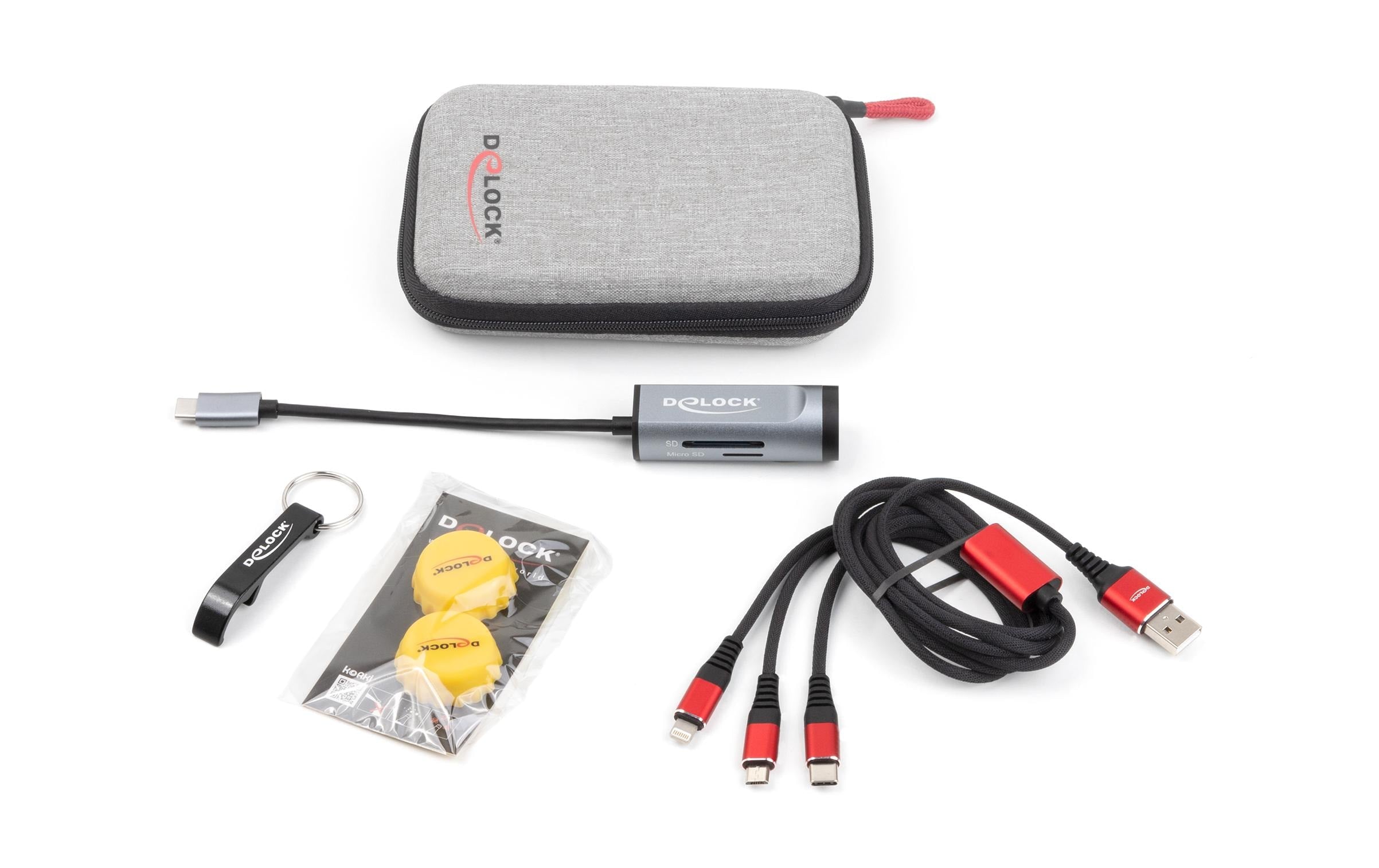 Delock Travel Kit 2 Easy Edition USB HUB mit Cardreader / 3 in 1 Ladekabel