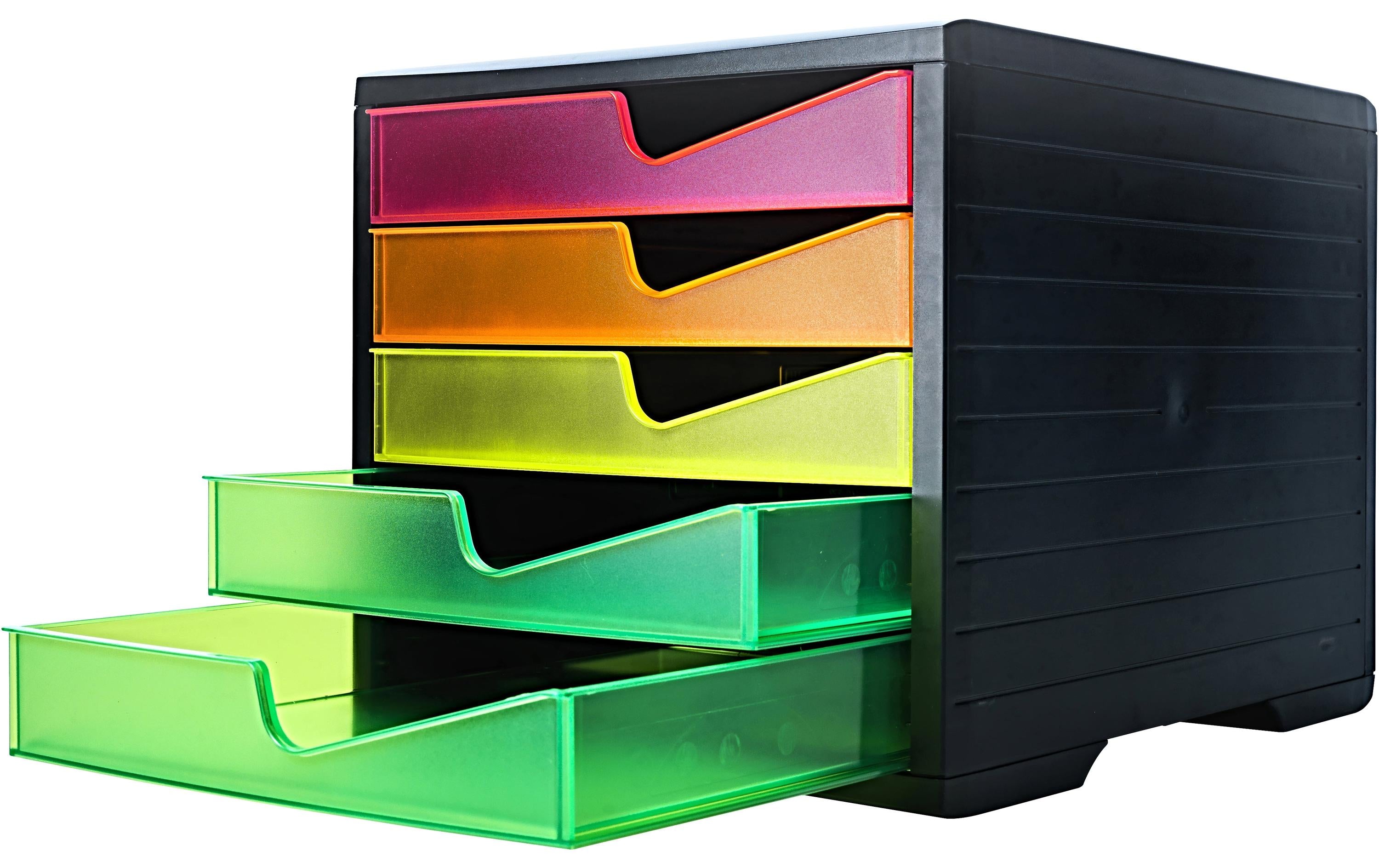 Styro Schubladenbox styroswingbox NEONline 5 Schubl multicolor neon, Gehäuse schwarz