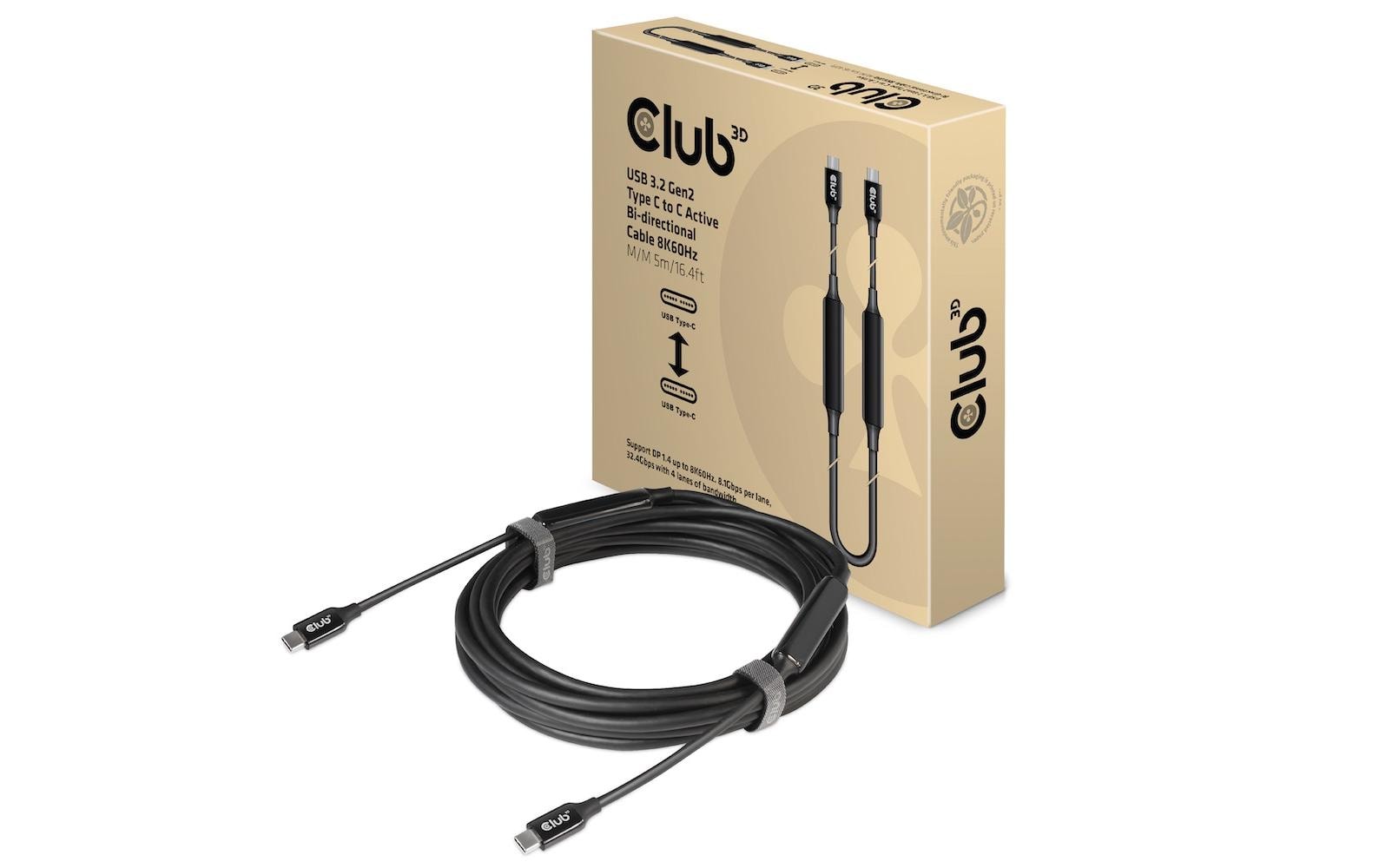 Club 3D, USB 3.2 GEN 2 TYPE-C to C ACTIVE 5.0 Meter, 8K60HZ, 10Gbps, PD