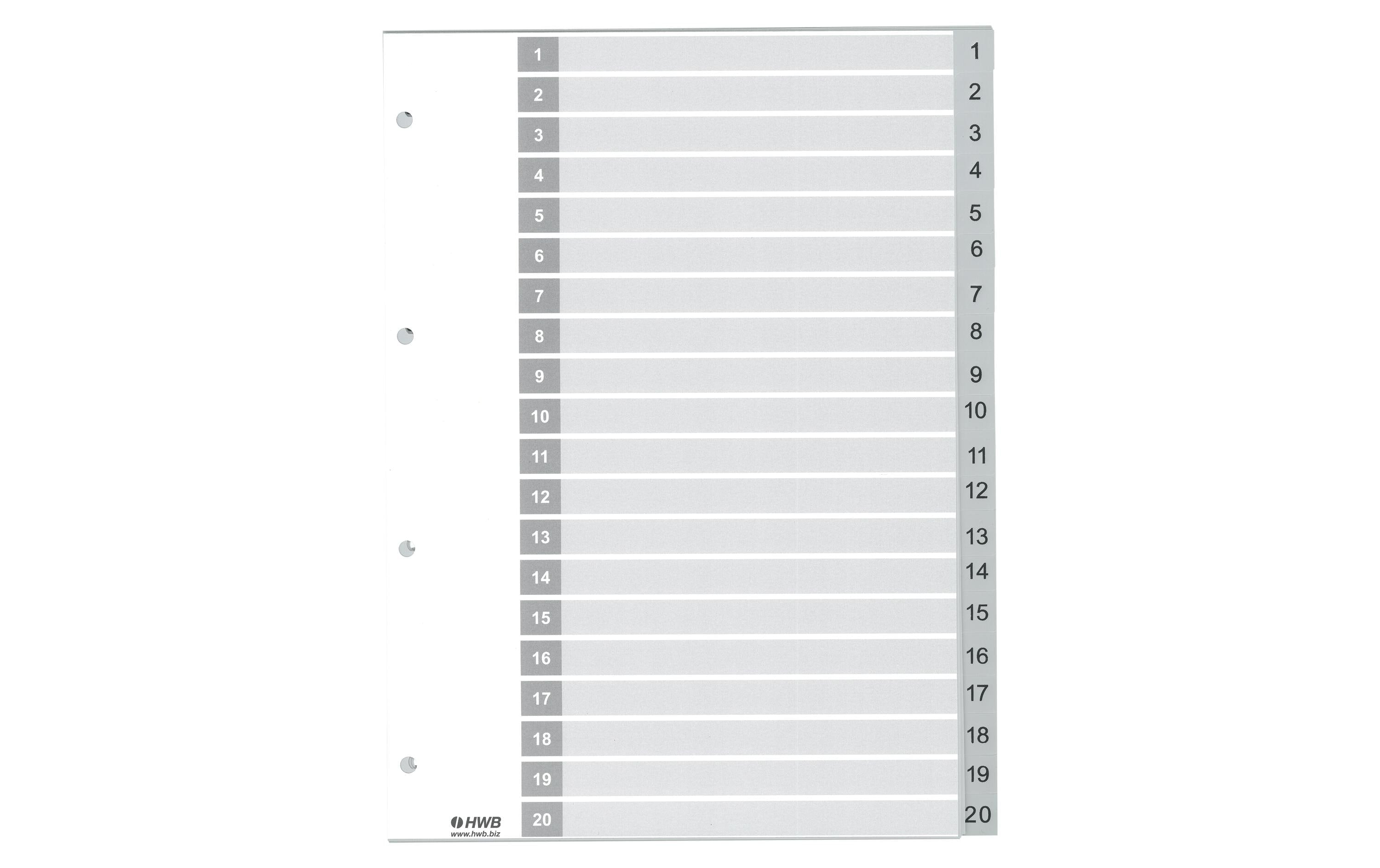 HWB Zahlen-Register 1 - 20