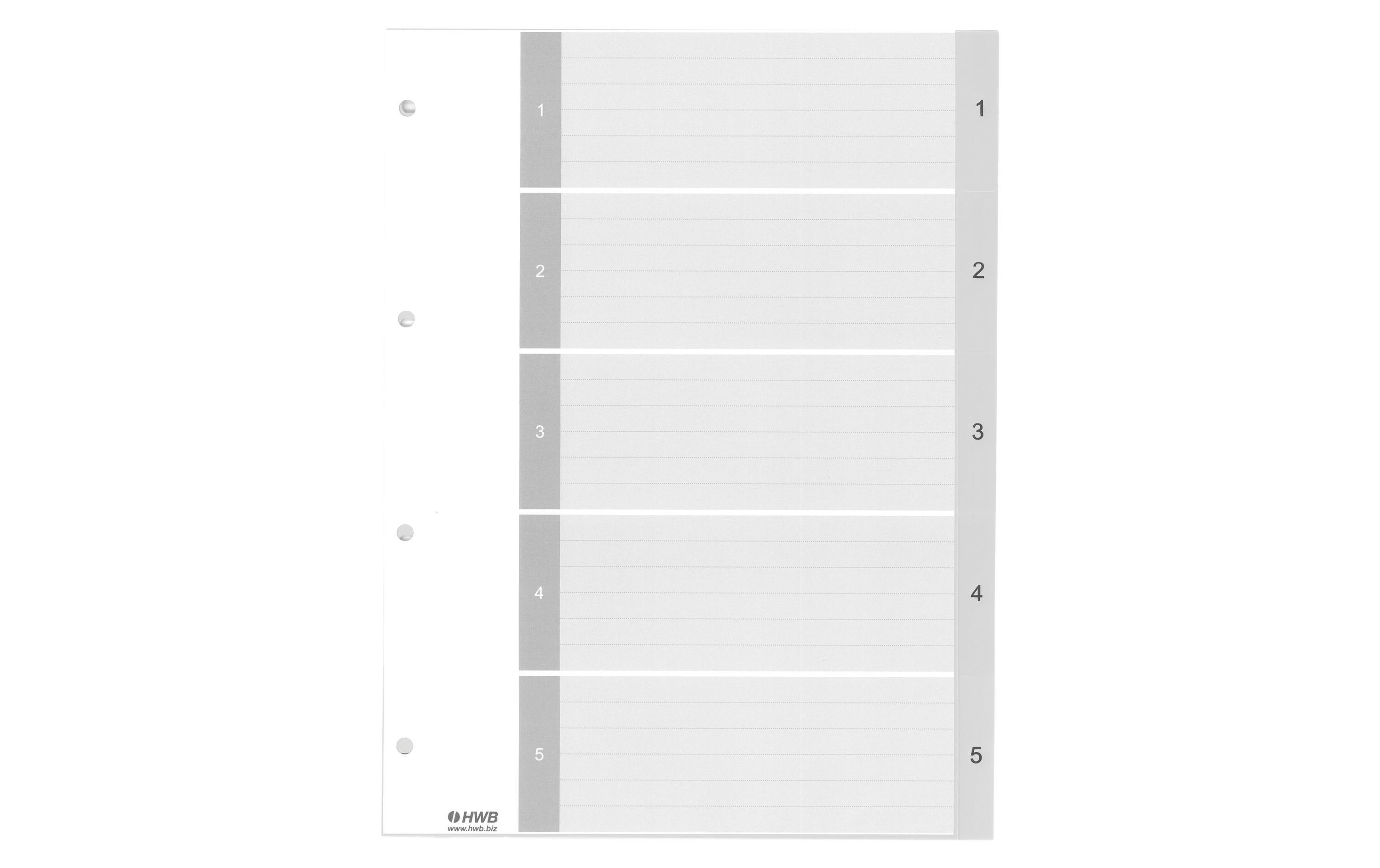 HWB Zahlen-Register 25 Stk. 1 - 5